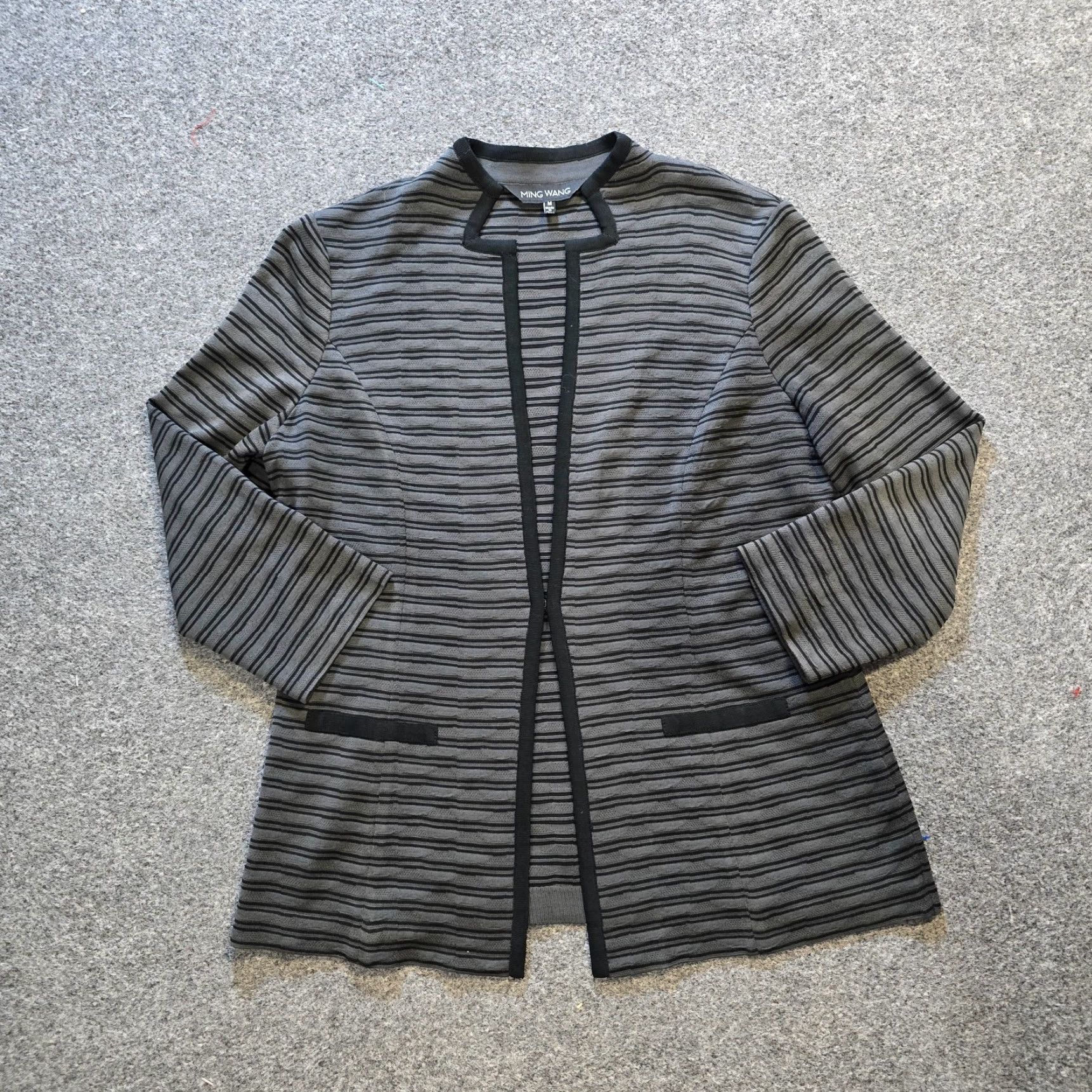 Vintage Ming Wang Jacket Womens Medium Gray Black Stripe Stretch No Iron Career Jacket Size M / US 6-8 / IT 42-44 - 3 Thumbnail