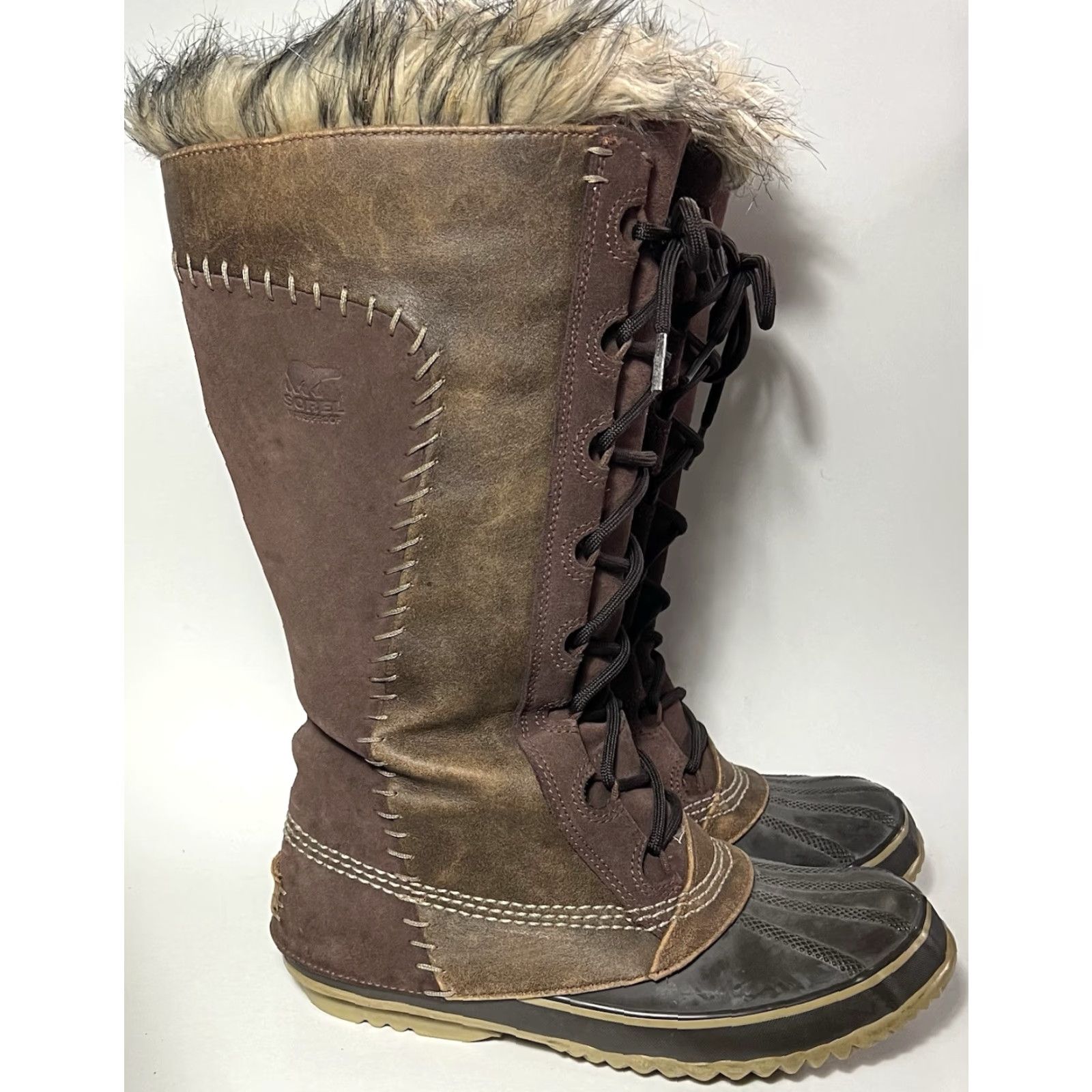 SOREL Sorel Cate The Great Boots Womens Knee High Winter Fur Lace Up Waterproof Insulated 14.75” Brown Size 7 NL1572-256 Size US 7 / IT 37 - 3 Thumbnail