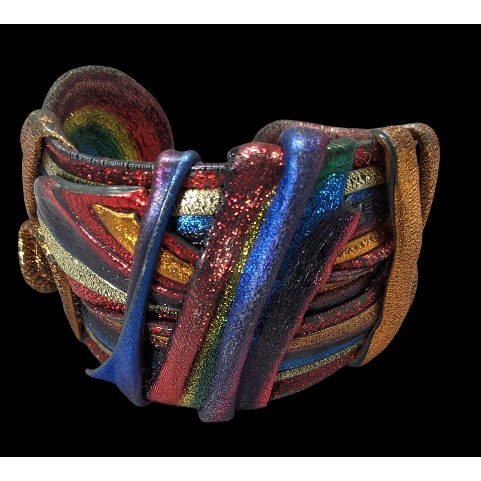 Handmade Handcrafted Metallic Rainbow Swirl Artisan Cuff Bracelet Wea Size ONE SIZE - 1 Thumbnail