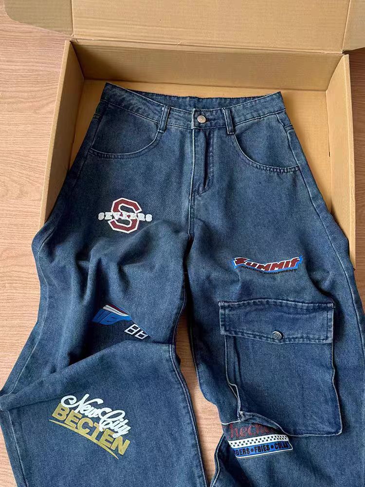 Vintage Wide-leg jeans with racing-themed embroidered patches Size US 33 - 2 Thumbnail