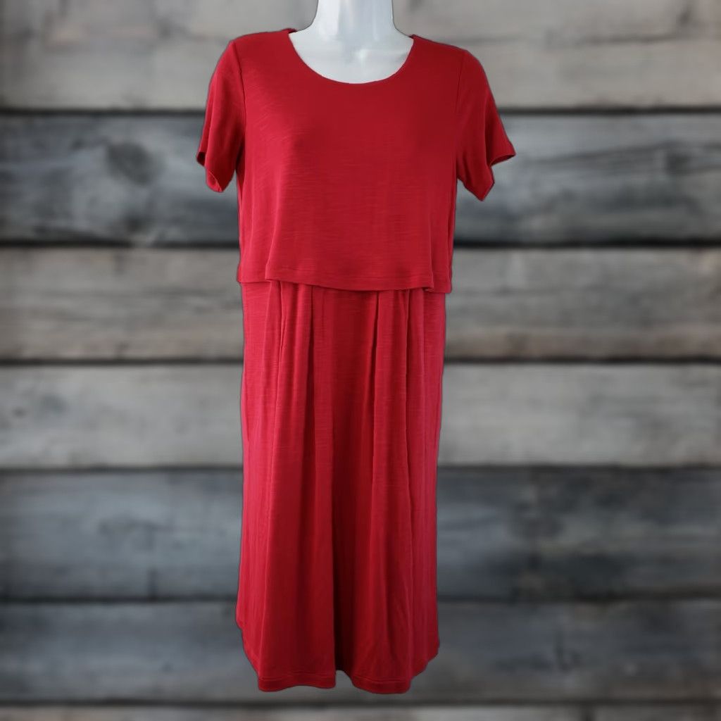J. Jill J Jill Womens Dress PXS Red Layered Short Sleeve Rayon Blend Back Buttons Knee Length Vintage No Size 26" / US 2 / IT 38 - 1 Thumbnail