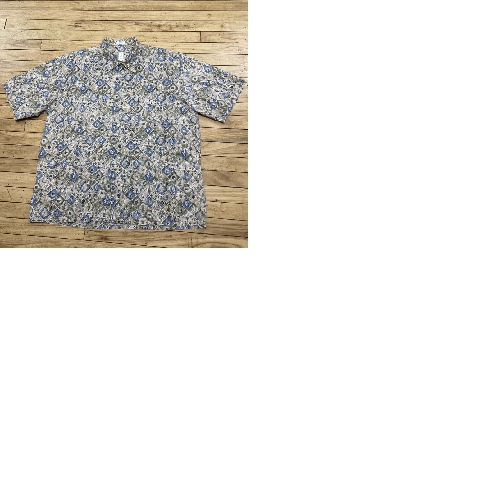 Vintage VINTAGE Burma Bibas Shirt Men 2XL Short Sleeve Button-Up Madras Plaid Fish Print Green 90s 2XL Mens Size US XXL / EU 58 / 5 - 12 Thumbnail