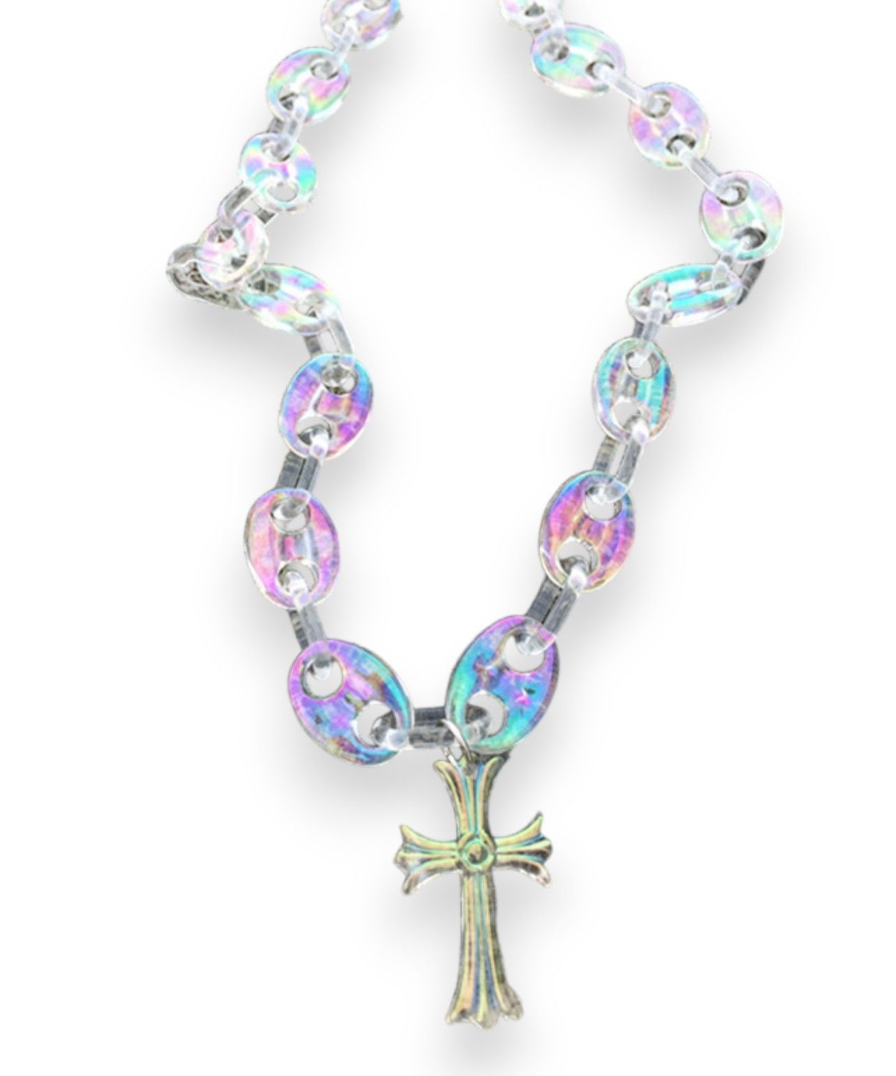 Japanese Brand × Vintage 💎 Chrome Hearts Style Necklace Cross Acrylic Opal Chain Size ONE SIZE - 5 Thumbnail