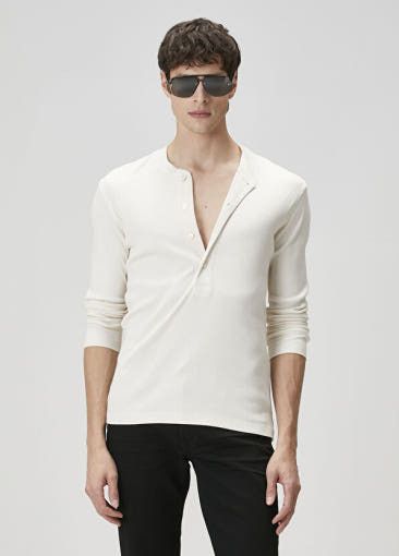 Tom Ford o1sm1stk0725 Silk Trim Henley Neck Knit Sweater in Ivory Size US M / EU 48-50 / 2 - 1 Preview