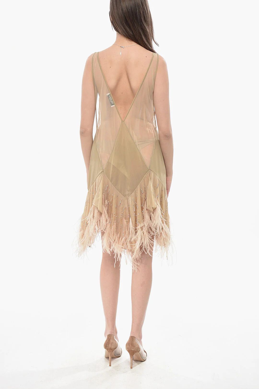 The Attico og1mm0426 Sheer Mini Dress in Beige Size XS / US 0-2 / IT 36-38 - 2 Thumbnail