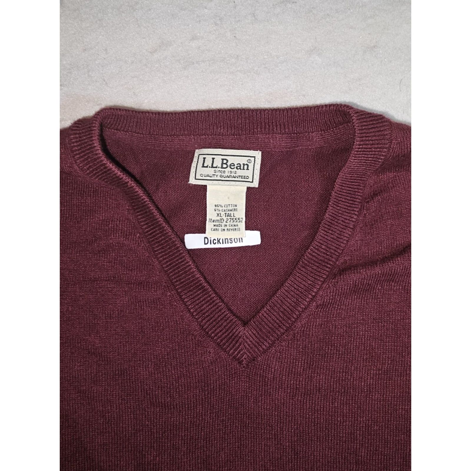 Vintage VINTAGE L.L. Bean Classic V-Neck Sweater Cotton Cashmere Blend Men XL Maroon Pullover Knits Solid 90s Mens Size US XL / EU 56 / 4 - 3 Thumbnail