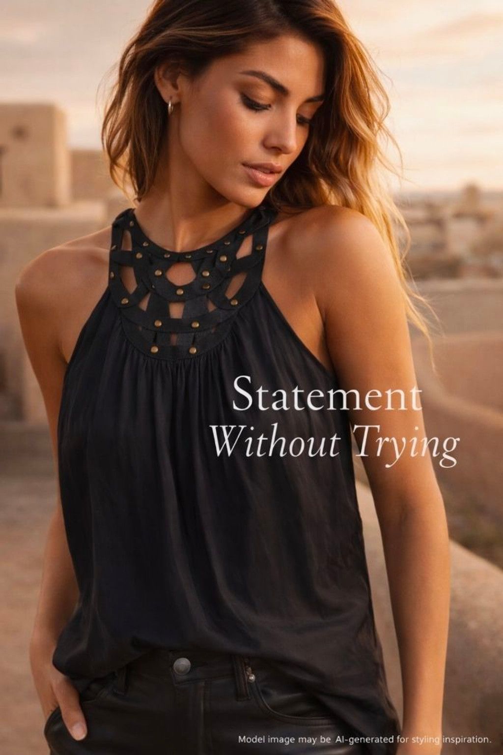 Ramy Brook Ramy Brook Black Studded Halter Top XS Silk Boho Luxe Statem Size XS / US 0-2 / IT 36-38 - 1 Thumbnail
