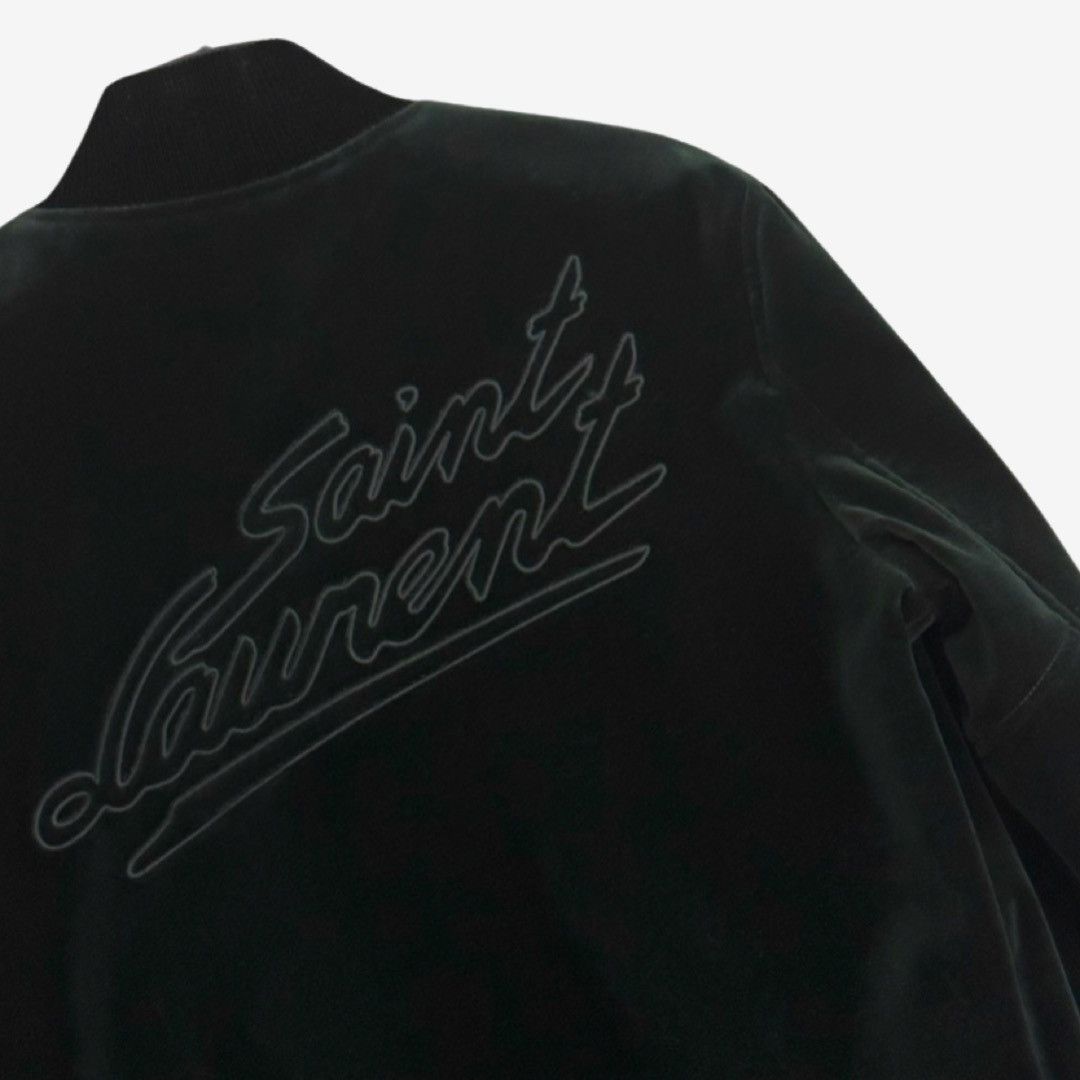 Saint Laurent Paris *3kMSRP* Saint Laurent Green Velvet Logo Bomber Size US M / EU 48-50 / 2 - 3 Thumbnail
