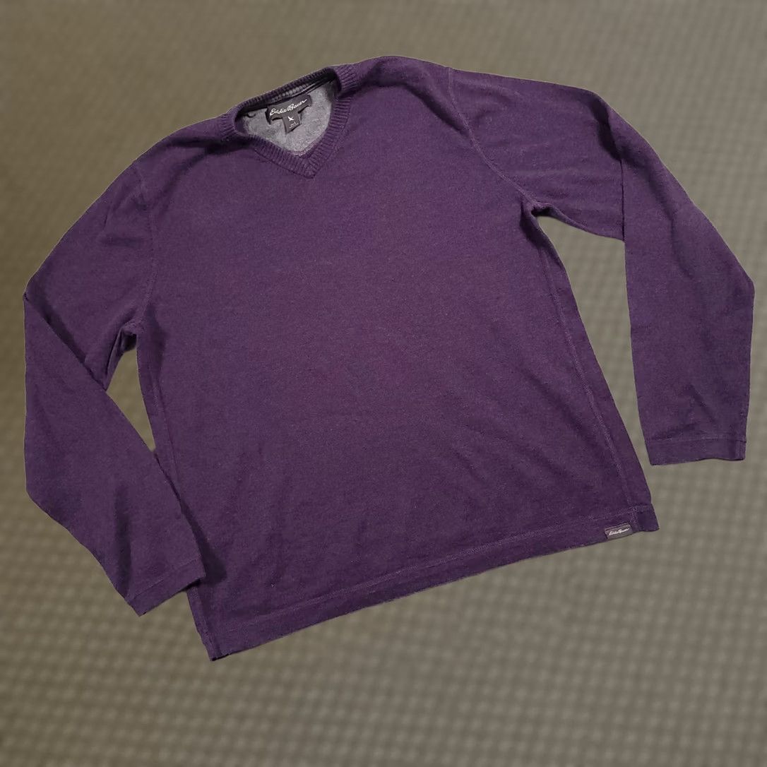 Eddie Bauer Eddie Bauer Sweater Mens Large Purple V-Neck Long Sleeve Knit Pullover Merino Wool Blend Shirt Size US L / EU 52-54 / 3 - 1 Thumbnail
