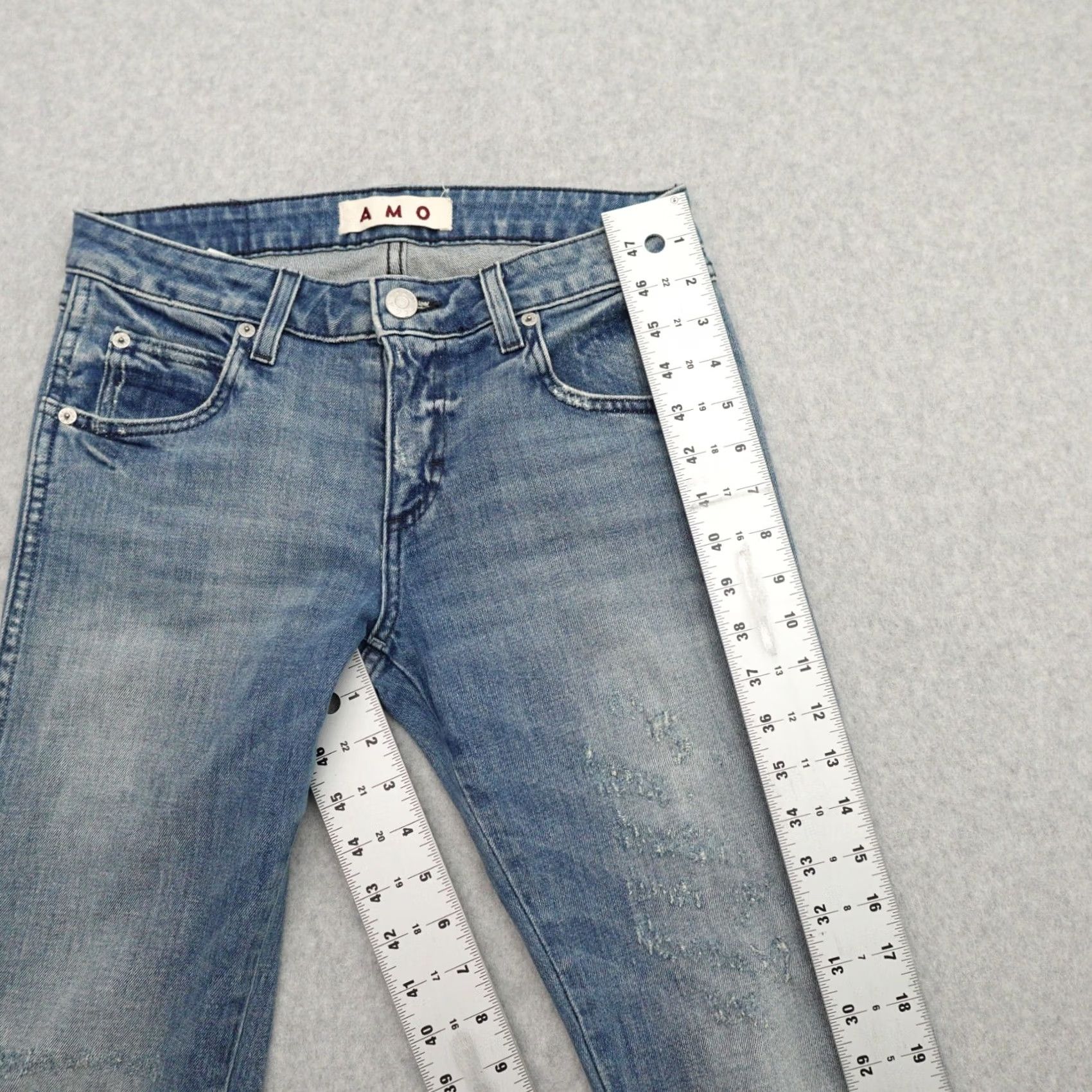 AMO AMO Jeans 27 (27X27) Kate Daydream Distressed Medium Wash Made in USA Women Skinny Jeans Size 32" / US 10 / IT 46 - 5 Thumbnail