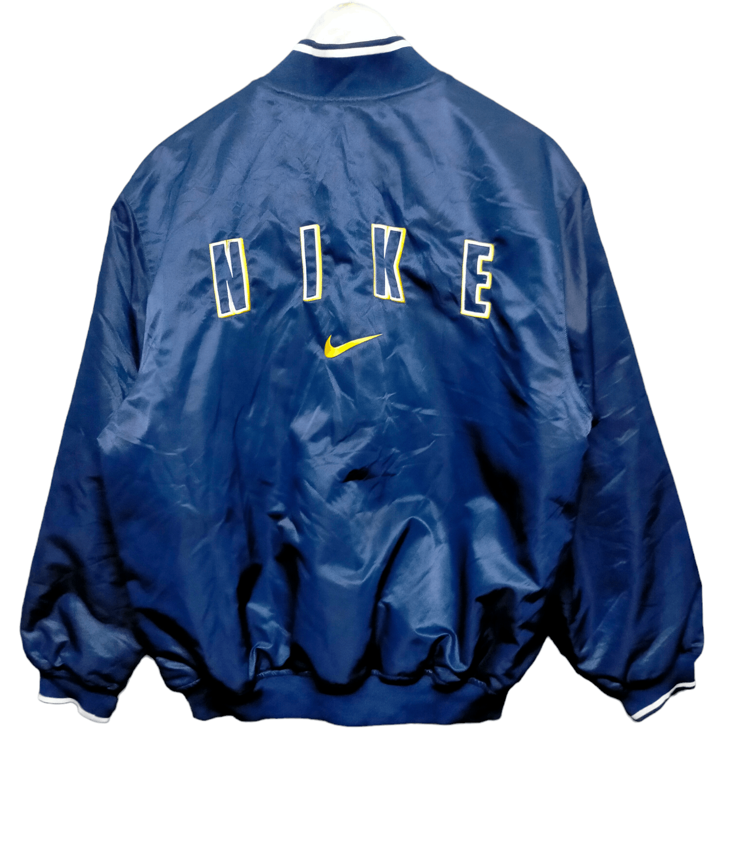 Image of Vintage 90's Nike Embroidered Spell Out Varsity Jacket in Blue/Navy, Men's (Size XL)