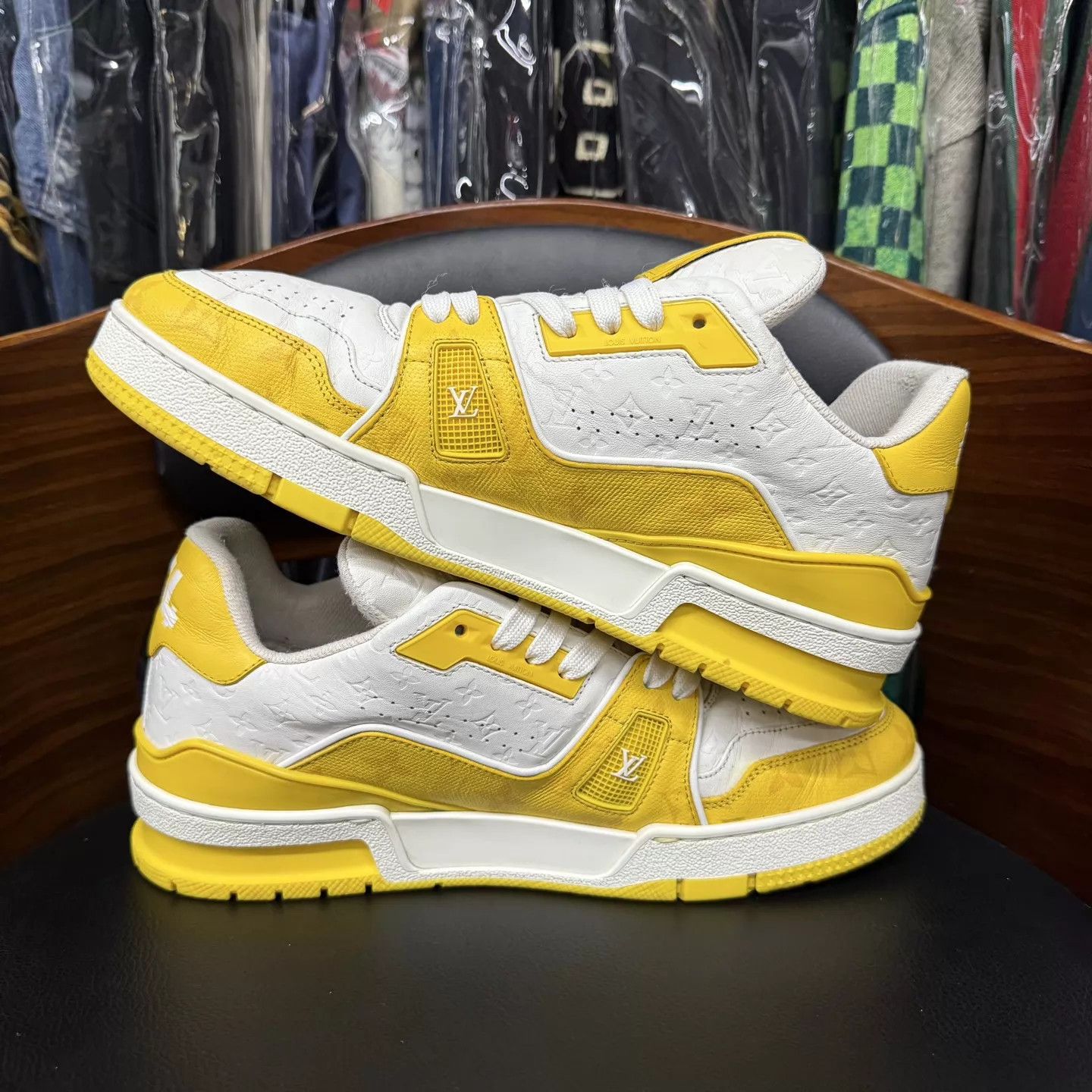 Louis Vuitton LV Trainer White Yellow Embossed 6.5/40.5 Size US 7.5 / EU 40-41 - 7 Thumbnail