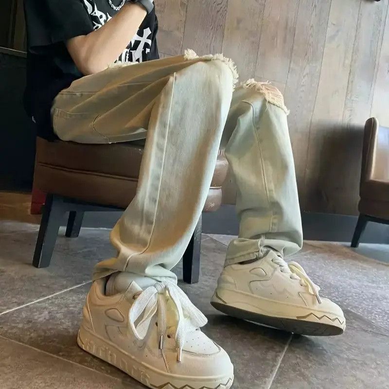 Japanese Brand Loose straight tube mud dyed ripped jeans Size US 32 / EU 48 - 4 Thumbnail