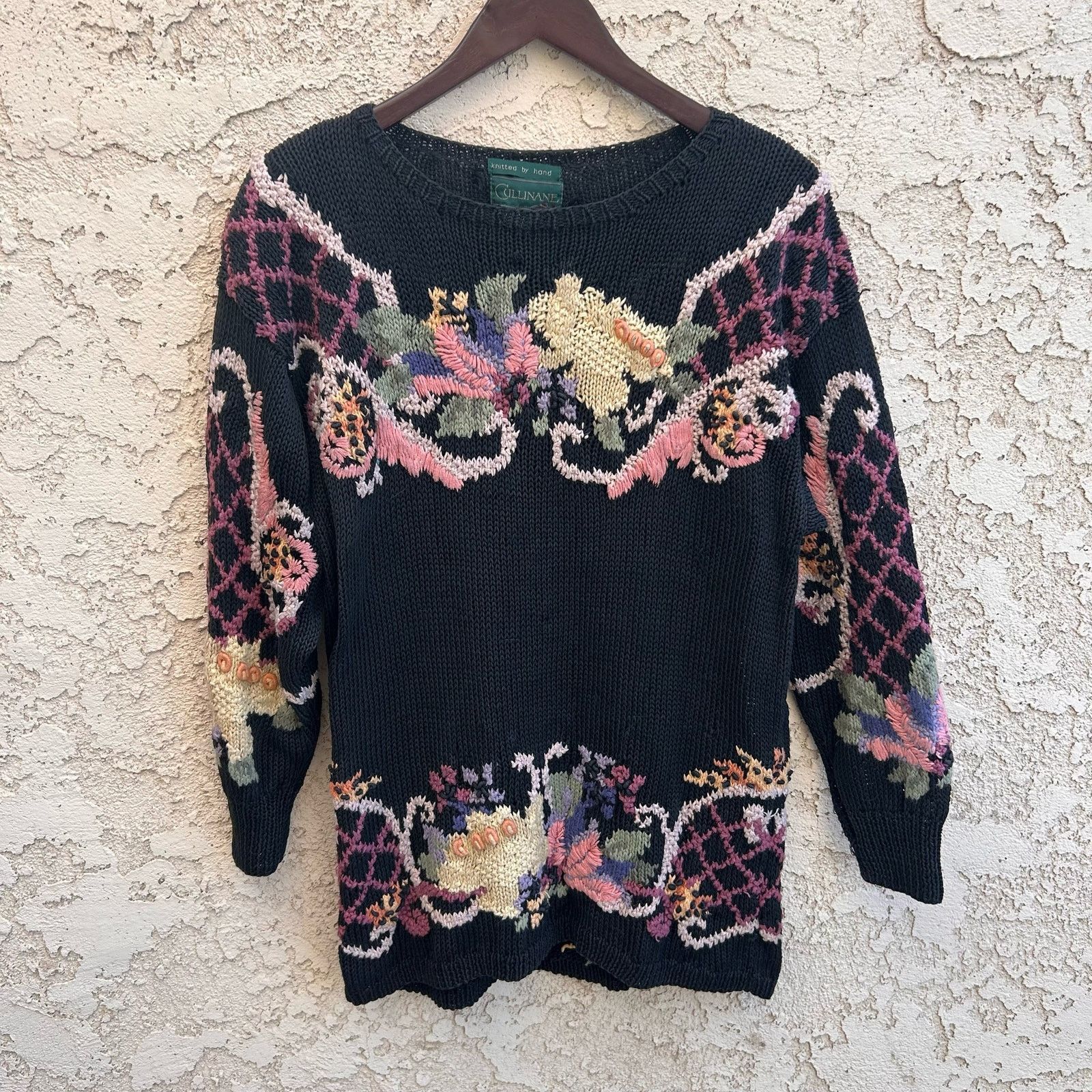 Vintage Cullinane Hand Knit Vintage Chunky Floral Sweater Large Size L / US 10 / IT 46 - 1 Thumbnail