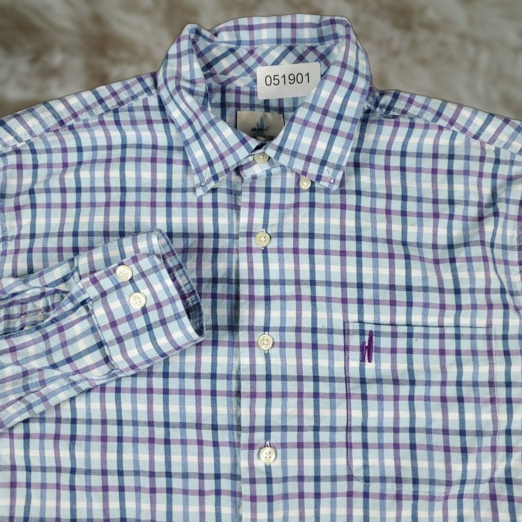 johnnie-O Johnnie-O Button-Up Shirt Mens Medium Blue Check Long Sleeve Casual Classic Size US M / EU 48-50 / 2 - 1 Thumbnail
