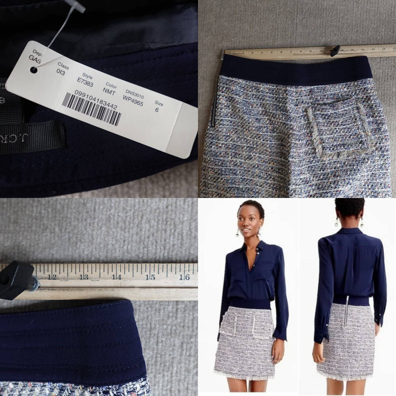 J.Crew J.Crew Skirt Mini 6 Blue Tweed Lined E7383 NEW Womens Slim Rise Mid Short Pattern Solid Zip Size 28" / US 6 / IT 42 - 9 Thumbnail
