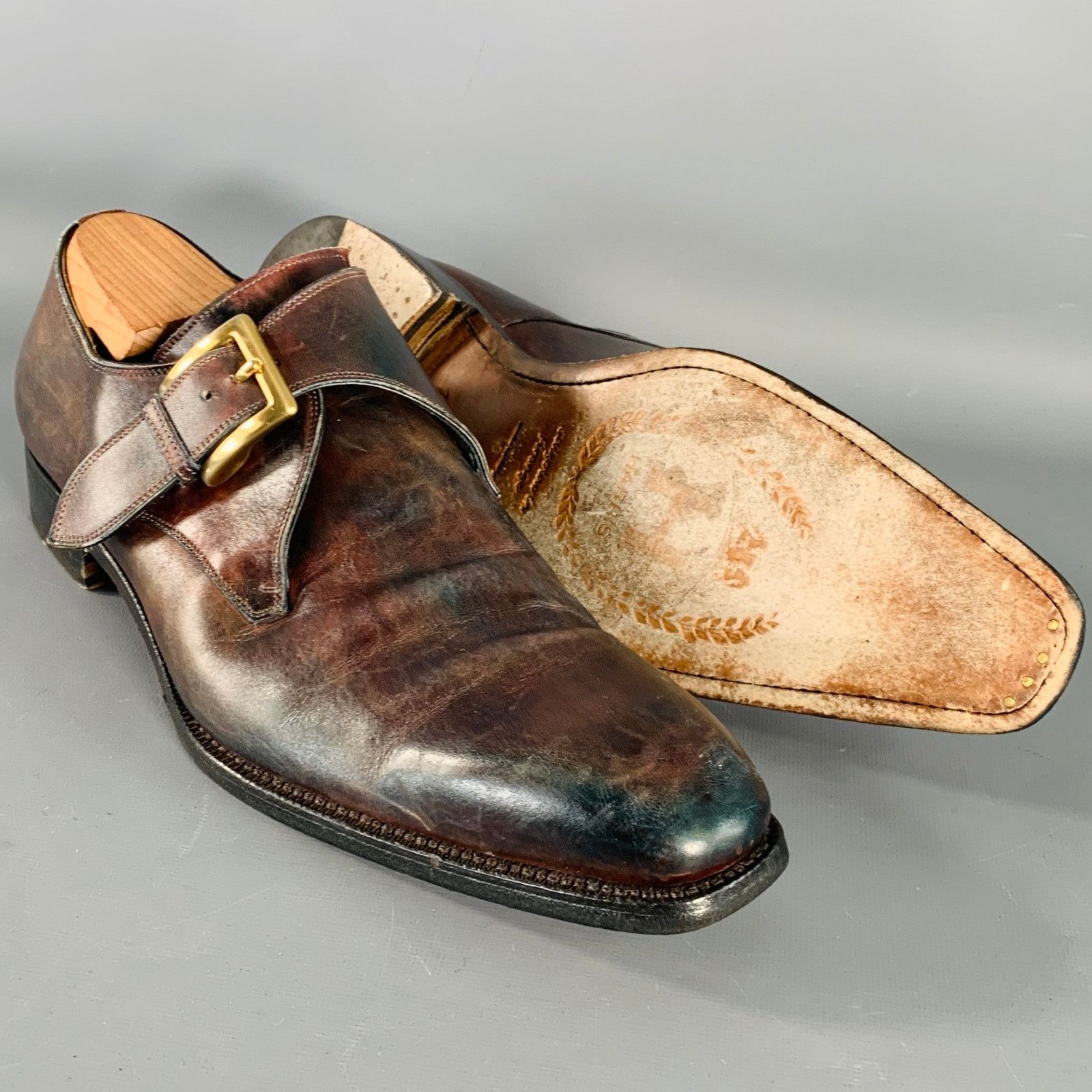 Other CALZOLERIA HARRIS Brown Antique Leather Monk Strap Loafers Size US 12 / EU 45 - 5 Thumbnail