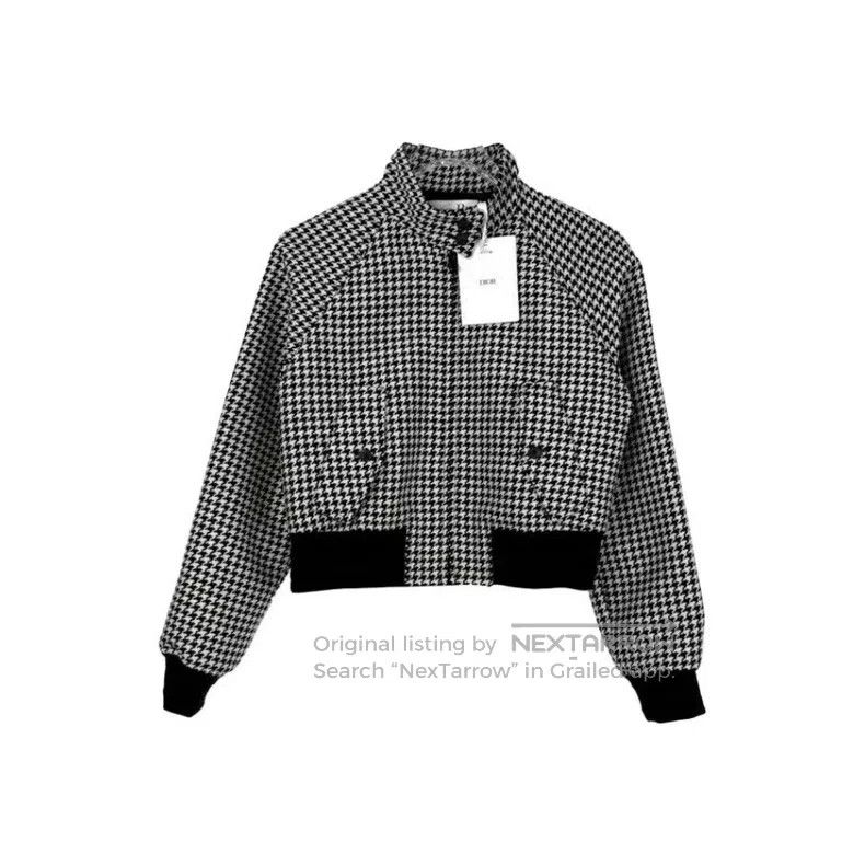 Dior Dior Black checkered wool mulberry silk zipper jacket Size XS / US 0-2 / IT 36-38 - 1 Thumbnail