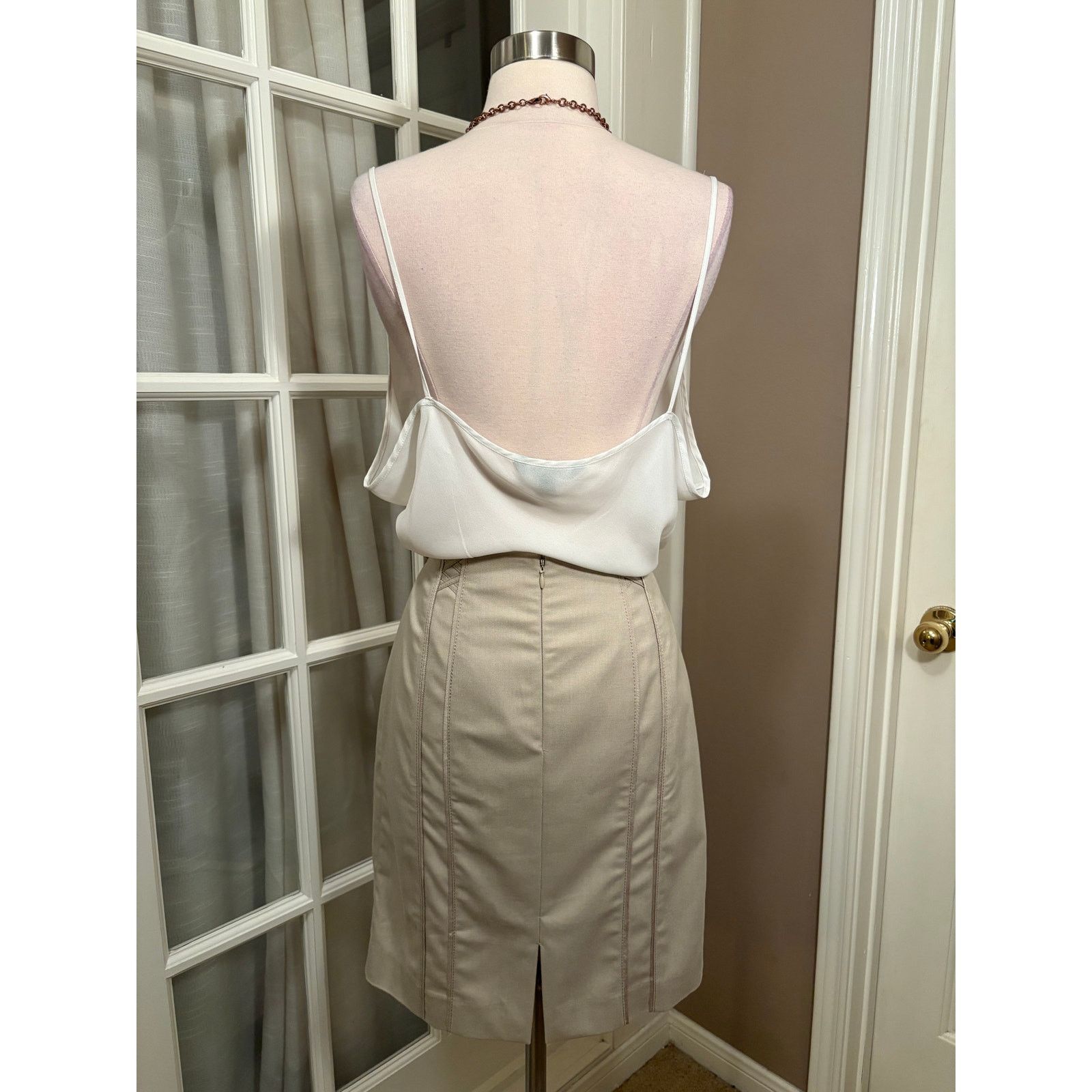White House Black Market White House Black Market Beige Skirt Double Striping - Sz 6P Size 28" / US 6 / IT 42 - 2 Thumbnail