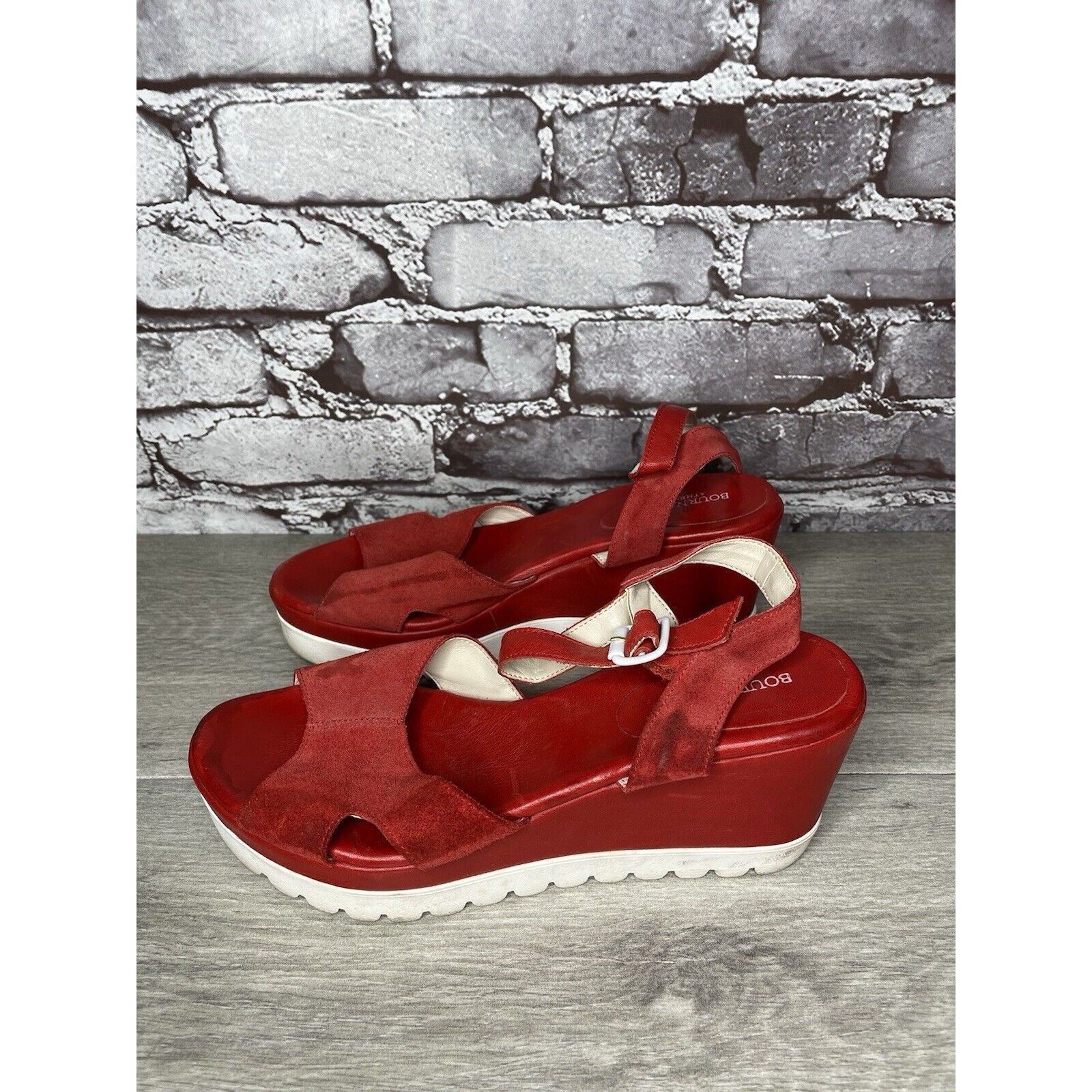 Other Bournazos Athens Red Suede Leather Ankle Strap Wedge Sandals Size US 8.5 / IT 38.5 - 7 Thumbnail