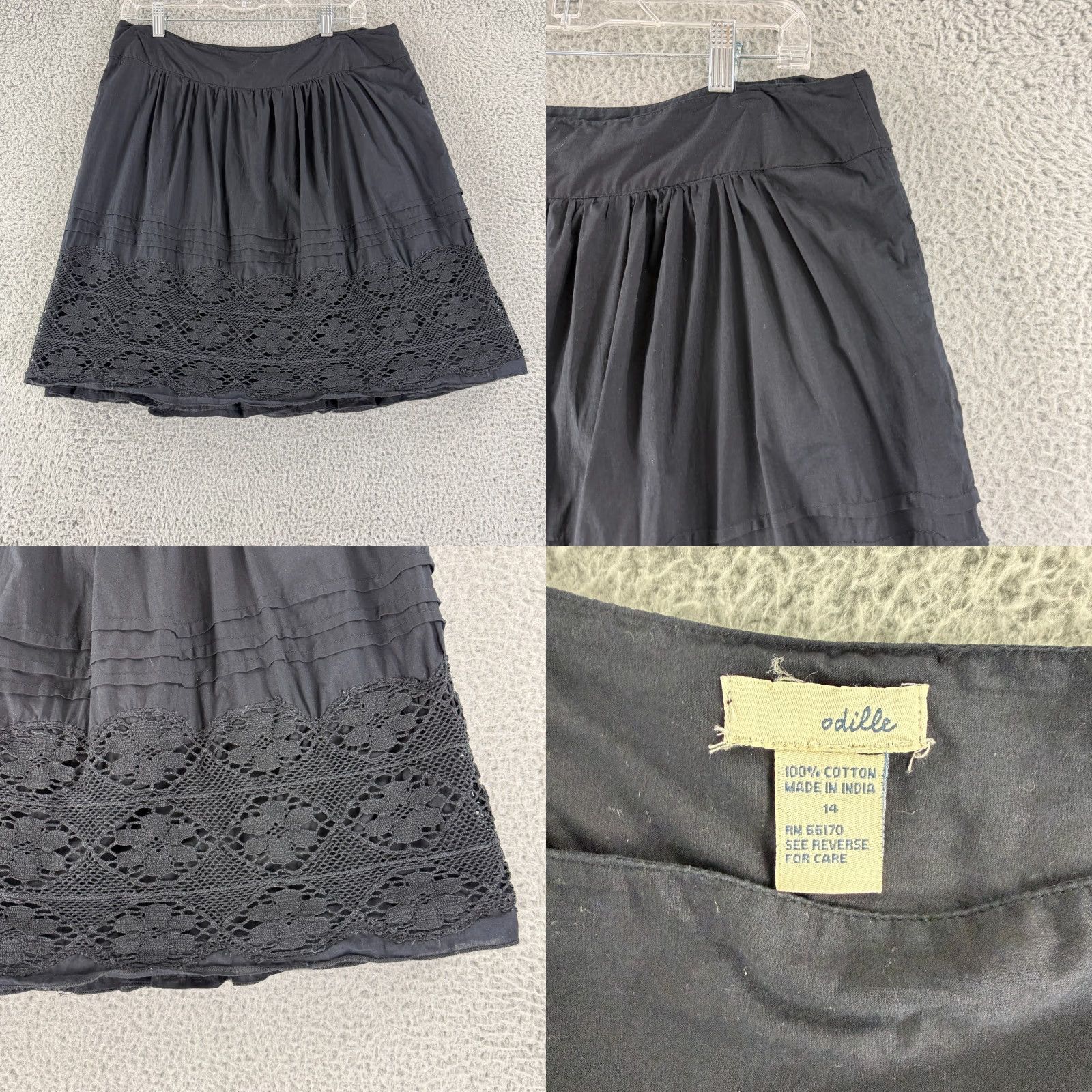 Anthropologie VINTAGE Odille Anthropologie A-Line Skirt Womens Size 14 Black Lace Pleated Lined Zip Up Size 36" / US 14 / IT 50 - 8 Thumbnail