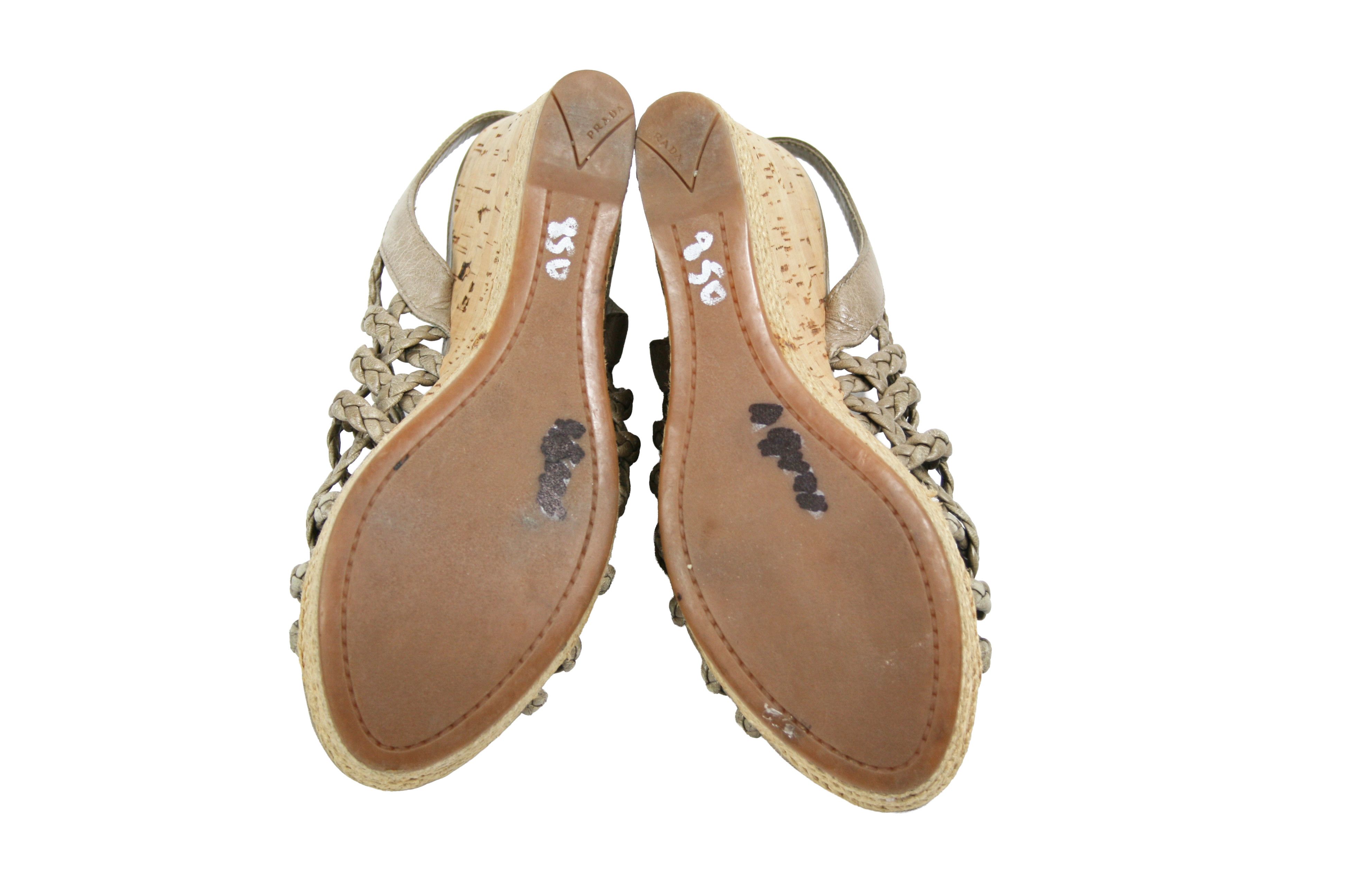 Prada Y2K Wedge Woven Leather Cork Espadrille Sandals Size US 6 / IT 36 - 11 Thumbnail