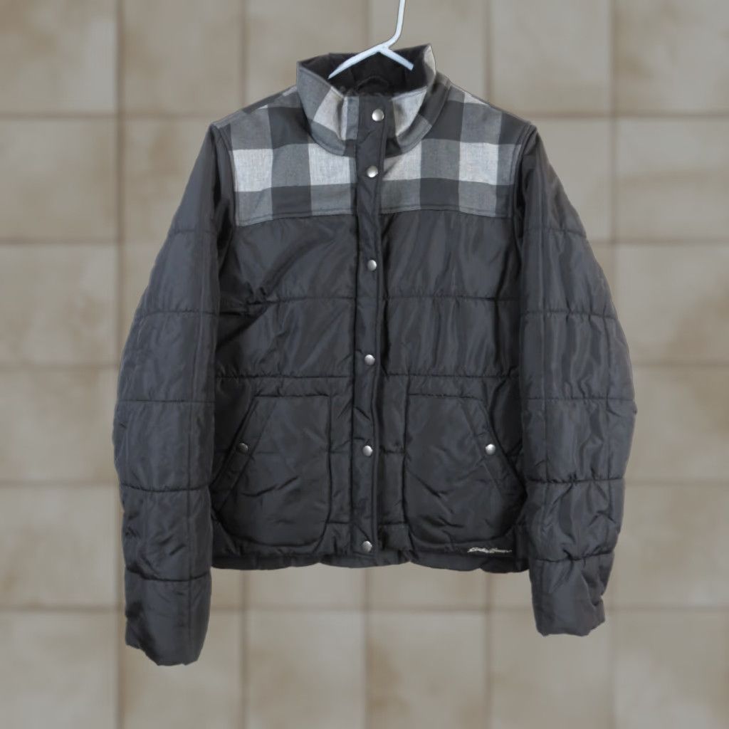 Eddie Bauer Eddie Bauer Ladies Coat Jacket Winter Black & White Plaid Puffer L Regular Long Sleeve Zip Hooded Lined - Womens, Outdoor, Basic Jacket, N/A Size L / US 10 / IT 46 - 1 Thumbnail