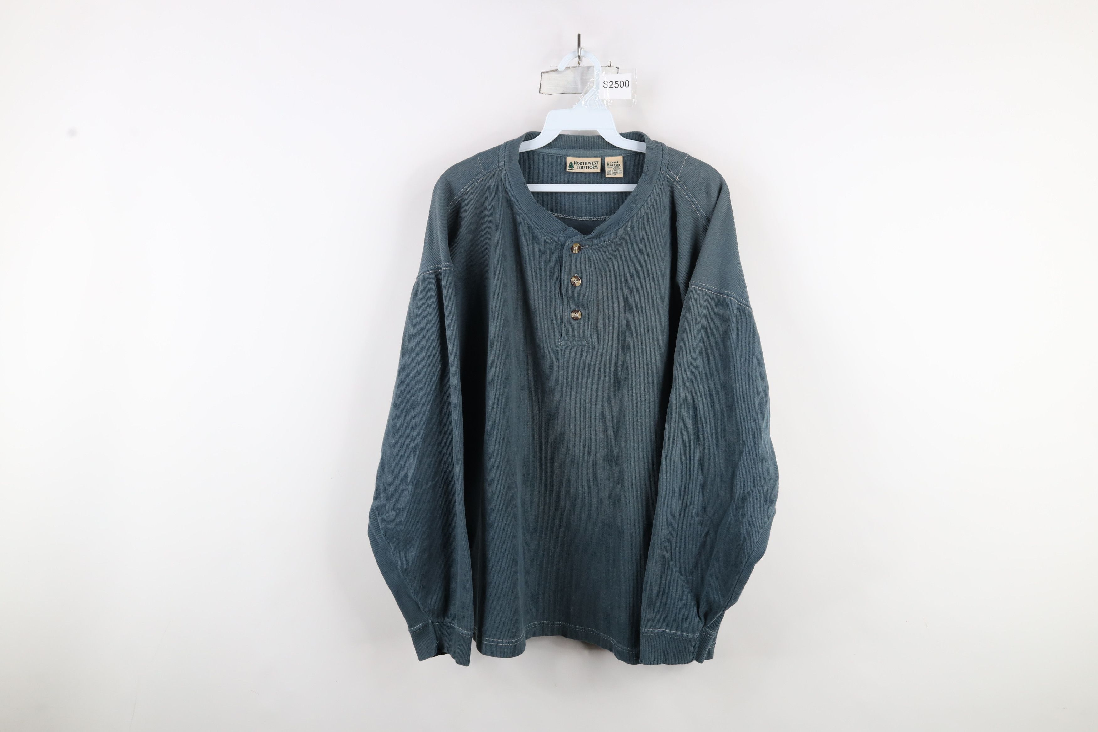 Vintage Vintage 90s Streetwear Ribbed Knit Boxy Fit Henley T-Shirt Size US L / EU 52-54 / 3 - 1 Thumbnail