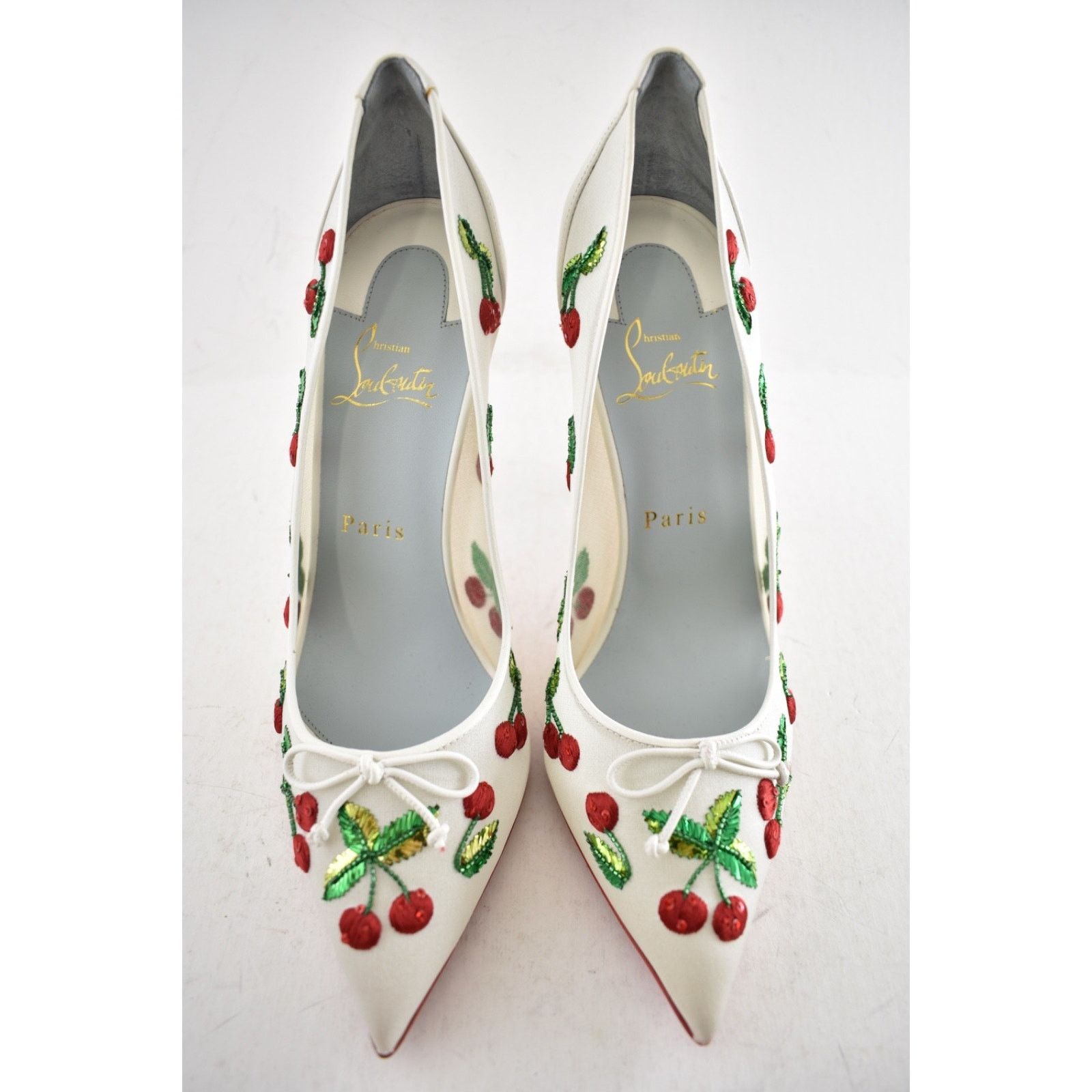 Christian Louboutin Christian Louboutin Cherrypump Latte White Organza Red 39.5 Size US 9.5 / IT 39.5 - 11 Thumbnail