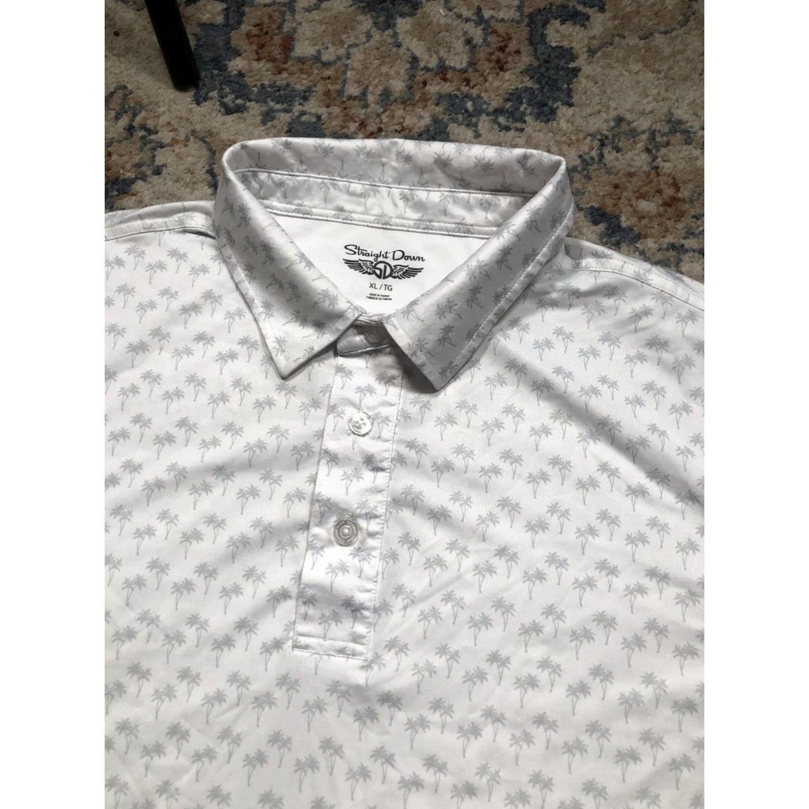 Vintage Straight Down Polo Shirt Mens XL White Palm Tree Print Golf Performance Casual Size US XL / EU 56 / 4 - 7 Thumbnail