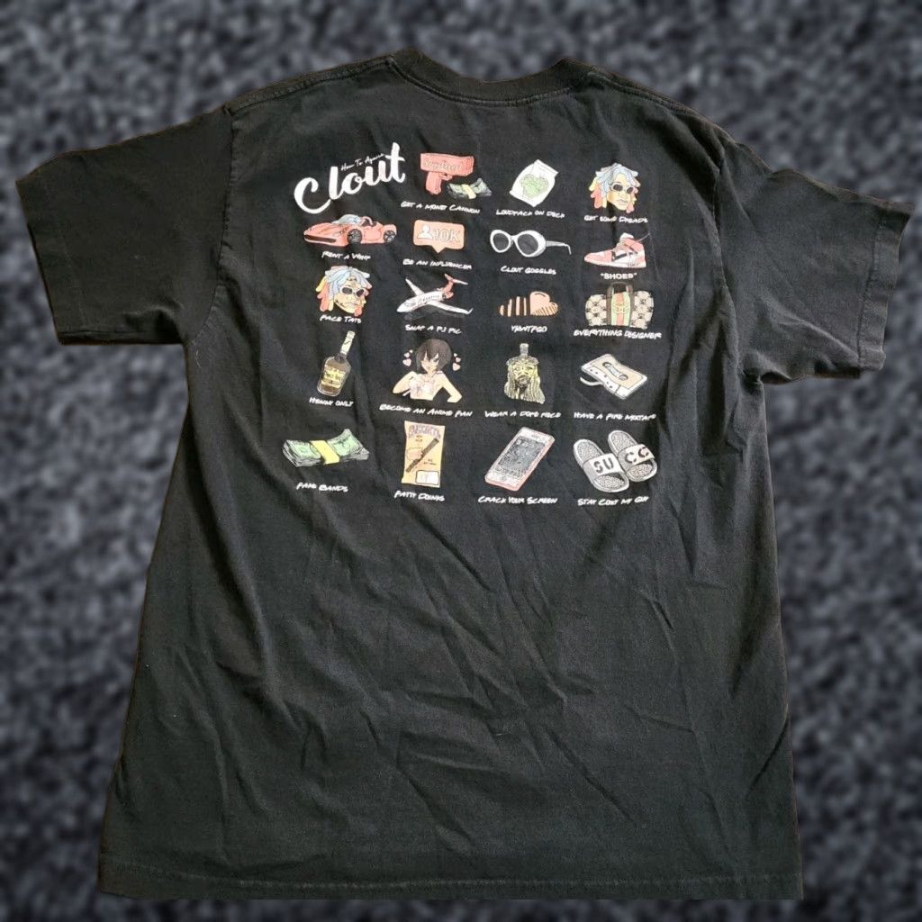 Doublet Mens L How To Acquire Clout Funny Hip Hop Rap T Shirt Double Sided Crew Neck Short Sleeve Black Cotton SUCC Graphic Tee Size US L / EU 52-54 / 3 - 1 Thumbnail