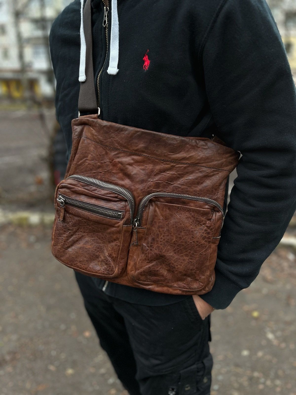 Avant Garde x Italian Designers Vintage Miu Miu Crossbody Leather Bag in Brown, Men's