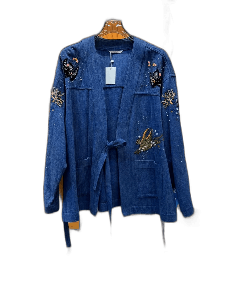 Valentino Valentino Denim Kimono Jacket with Embroidery Size US XL / EU 56 / 4 - 1 Thumbnail