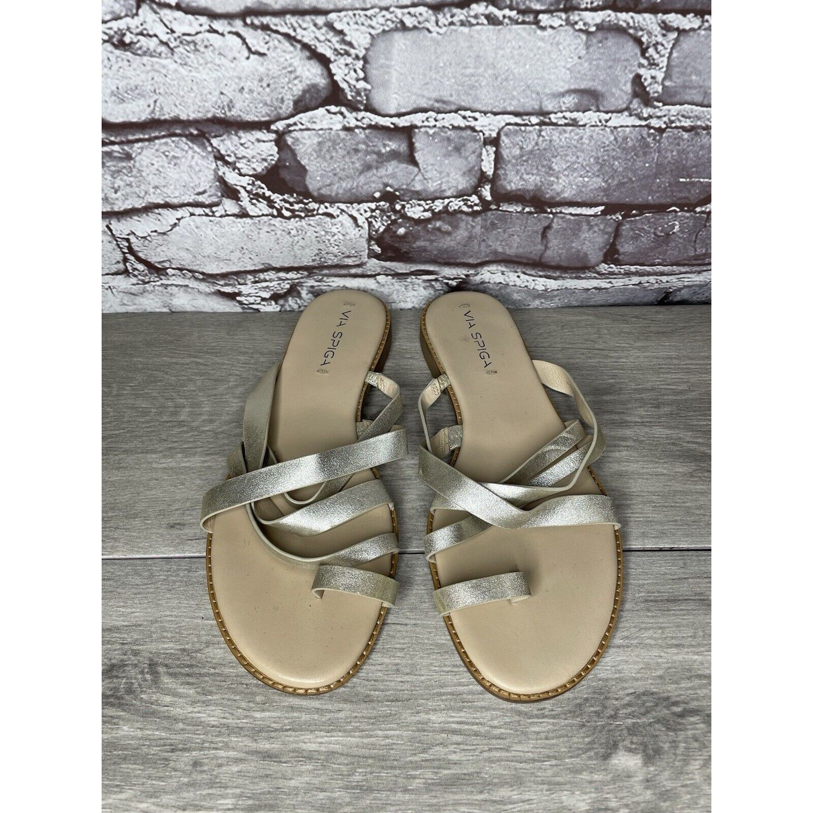 Other Via Spiga Metallic Silver Leather Toe Post Slides Sandals Wo Size US 10 / IT 40 - 19 Thumbnail