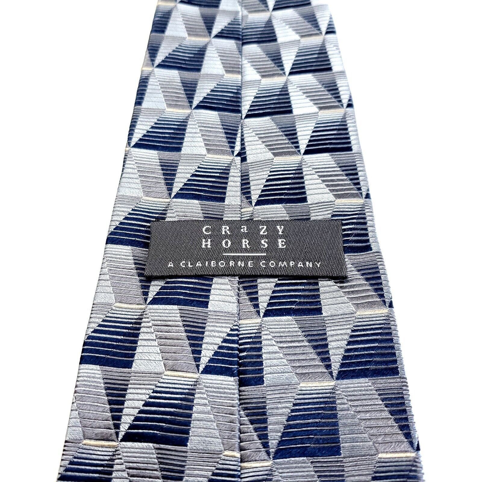 Liz Claiborne Crazy Horse Claiborne Blue Silver Woven Geometric Wide Silk Size ONE SIZE - 3 Thumbnail