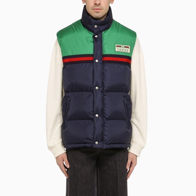 image of Gucci Midnight Blue And Green Padded Waistcoat, Men's (Size Medium)