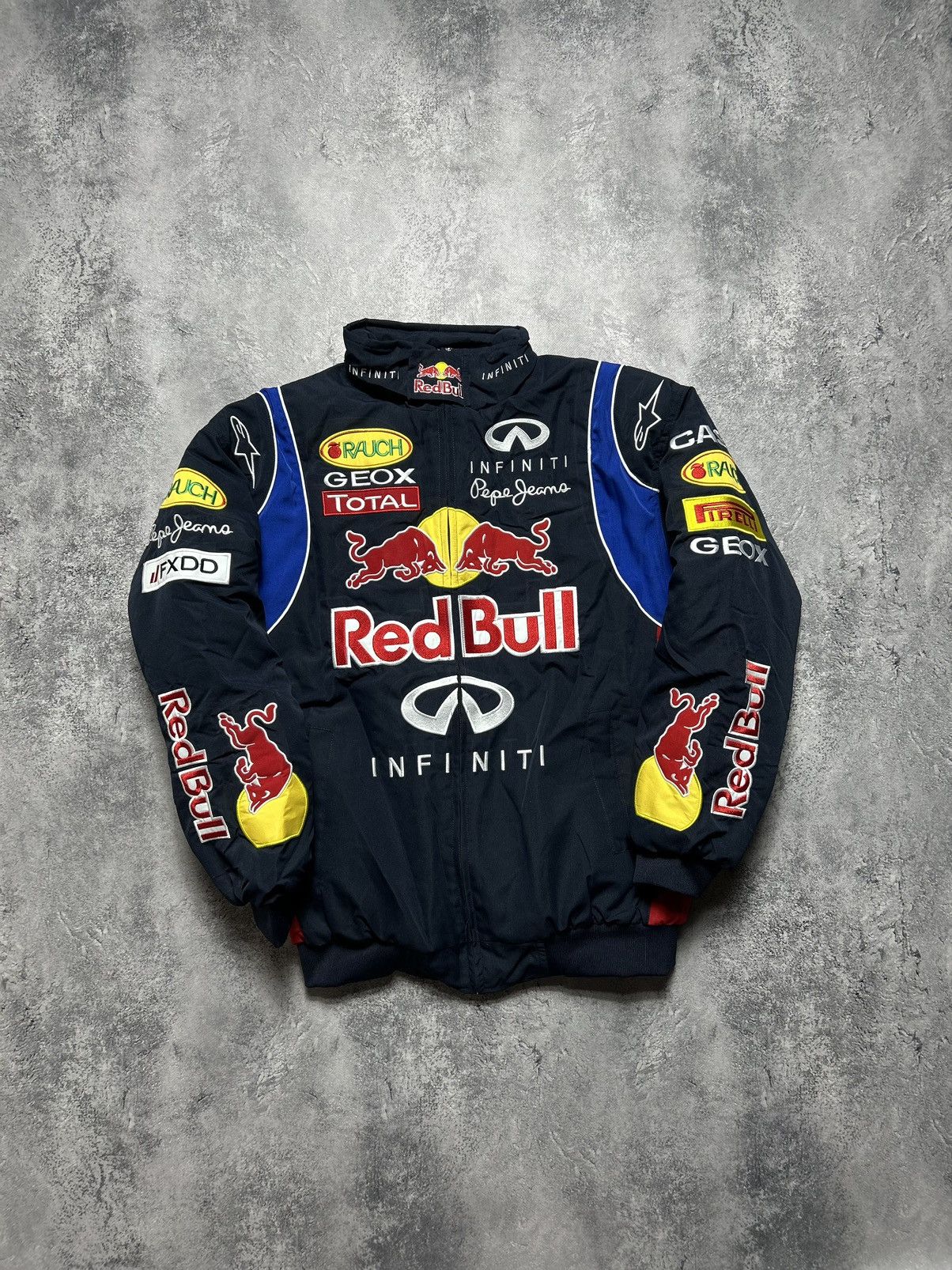 Pre-owned Racing X Red Bull Vintage Racing Jacket Red Bull Big Logo 90's In Dark Blue