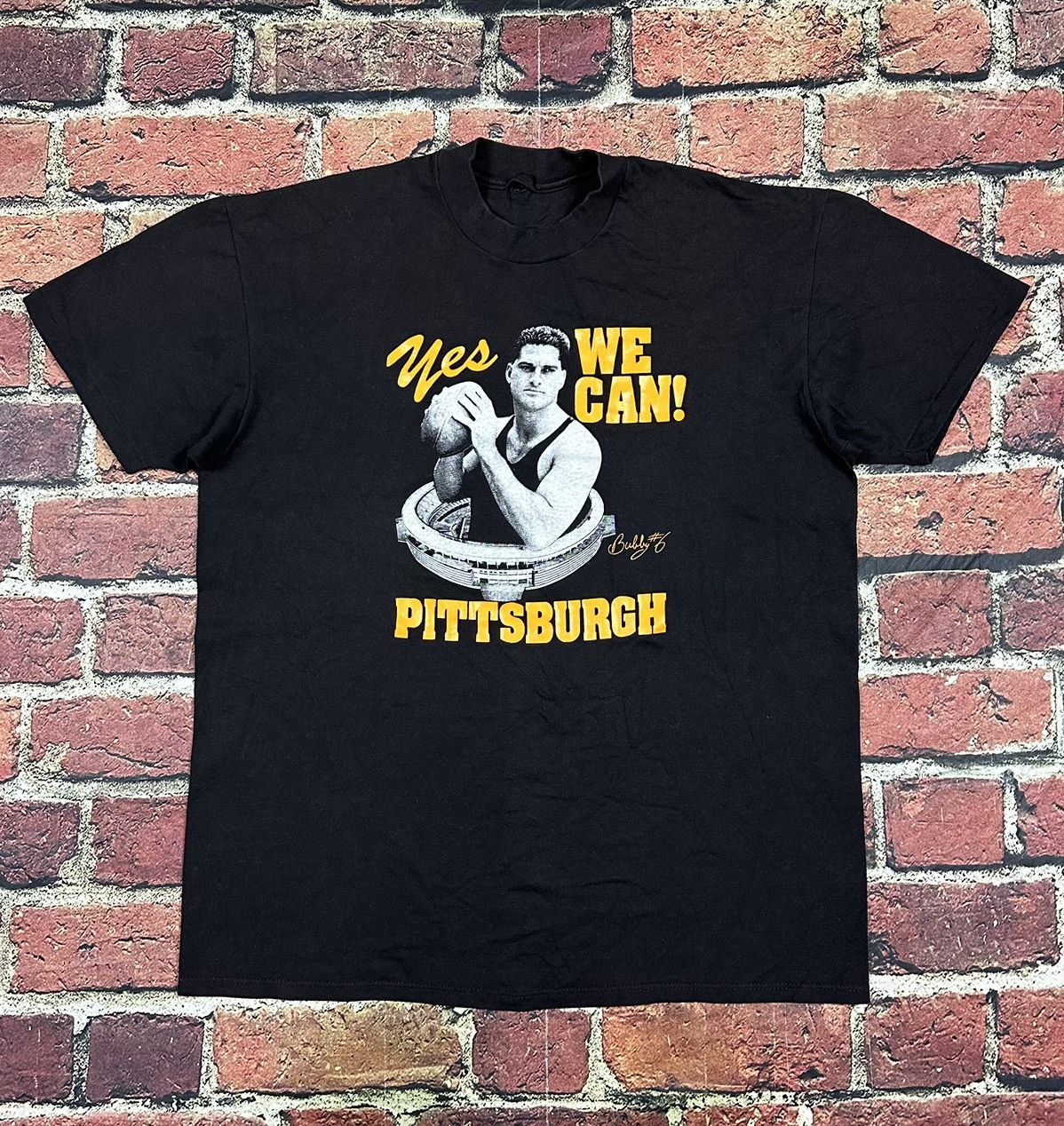 NFL Vintage Pittsburgh Steelers Bubby Brister Tee Yes We Can 80s Size US XL / EU 56 / 4 - 1 Thumbnail