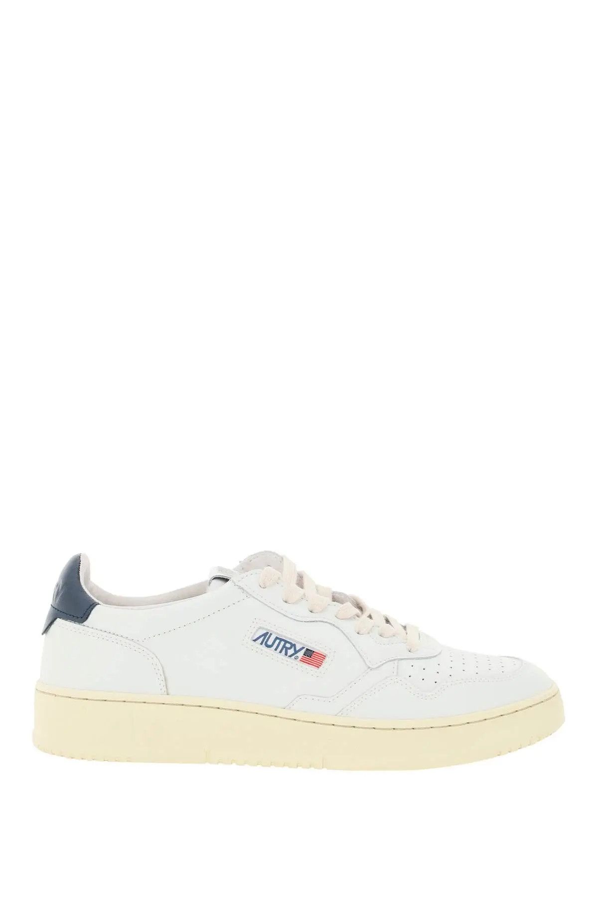 image of Autry O1S22I1N1223 Leather Medalist Low Sneakers In White Blue, Men's (Size 9)