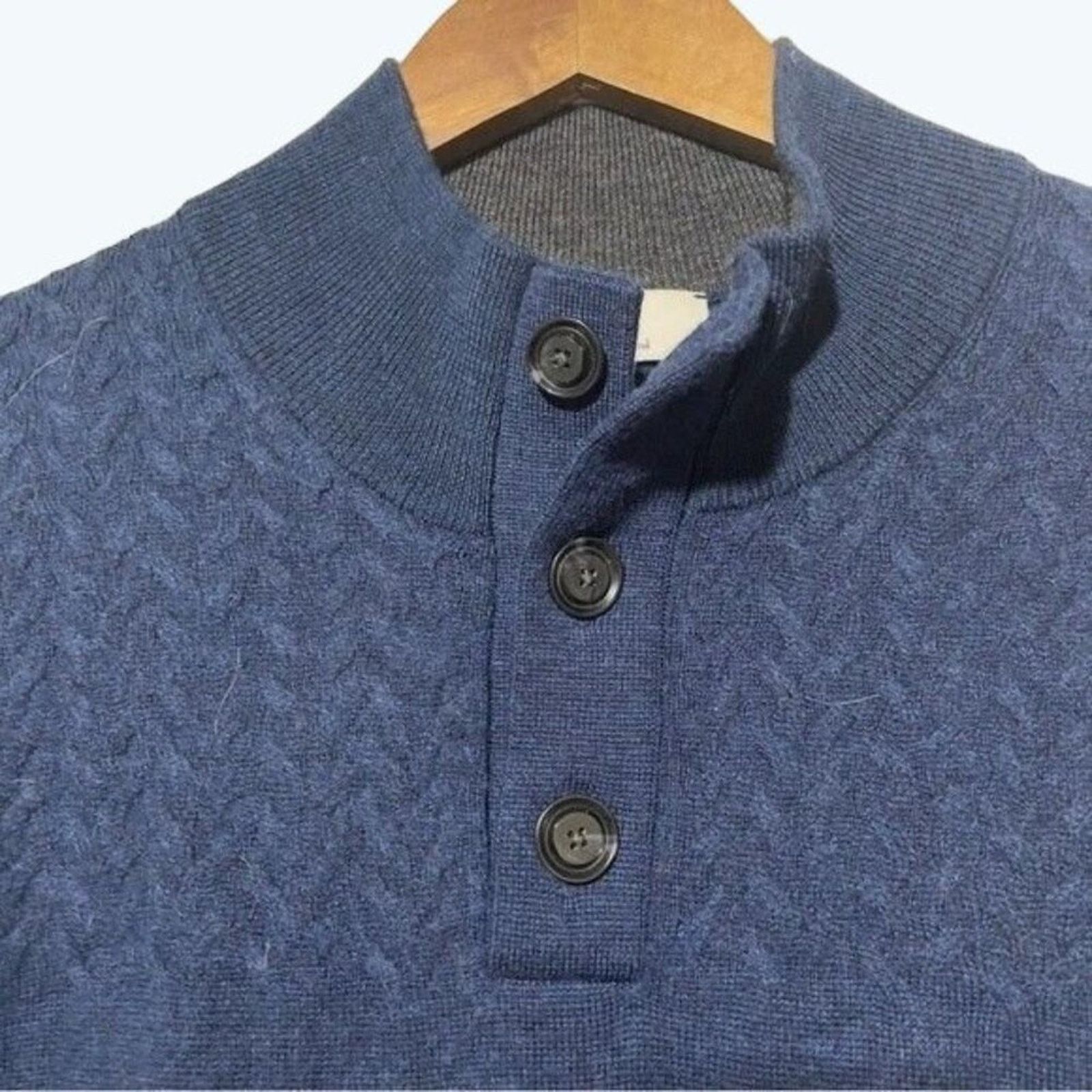 Turnbury Turnbury Merino Wool Henley Sweater Large Blue Mock Neck Size US L / EU 52-54 / 3 - 4 Thumbnail