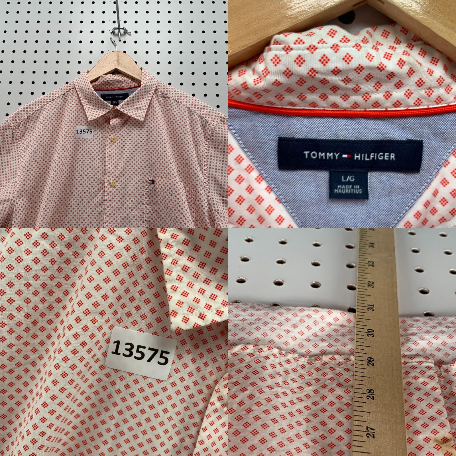 Tommy Hilfiger VINTAGE Tommy Hilfiger Men Short Sleeve Button-Down Shirt Red Diamond Large Clothing Size US L / EU 52-54 / 3 - 8 Thumbnail