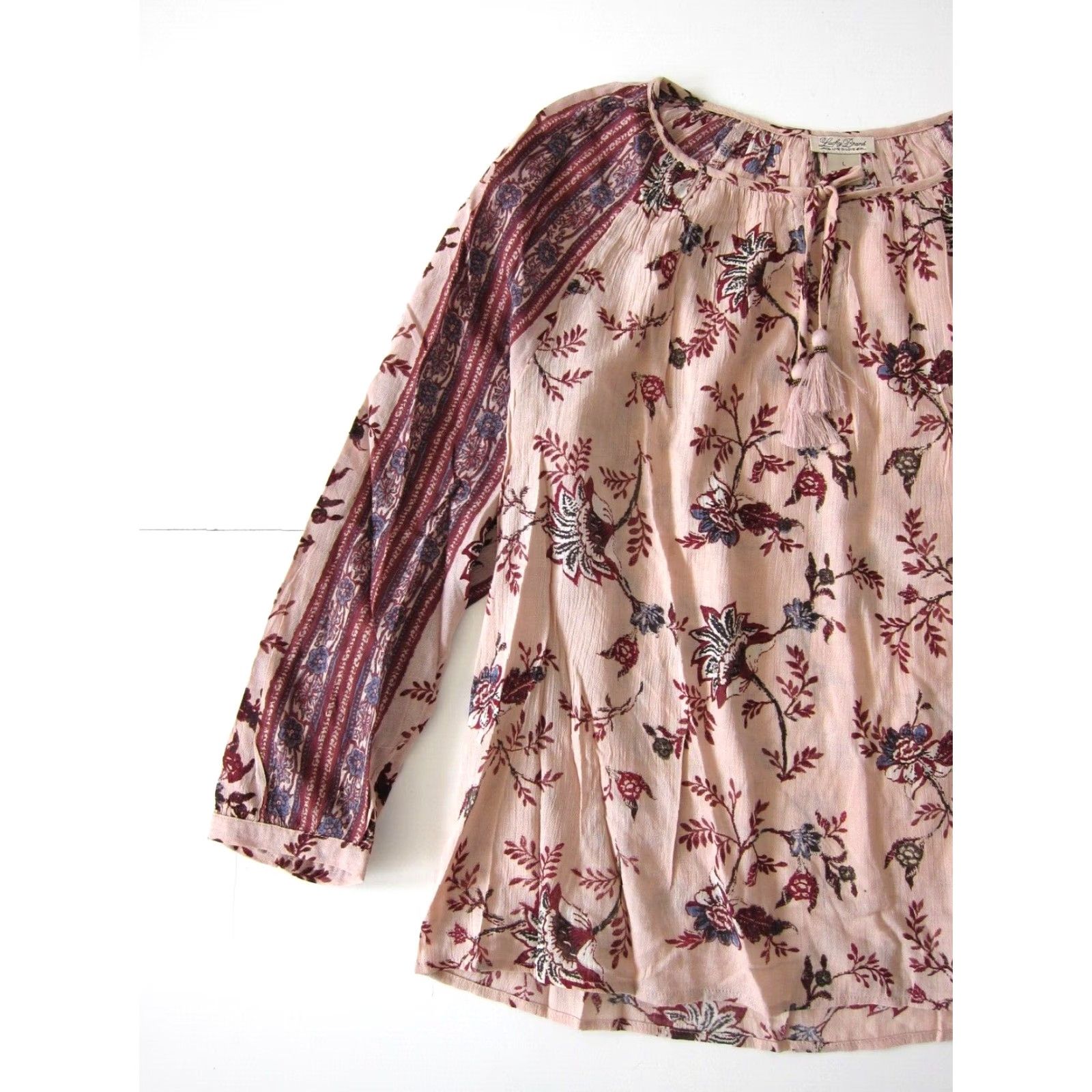 Lucky Brand Lucky Brand Blouse Long Sleeve Tunic Peasant Floral 100% Rayon Pink Large Women Size L / US 10 / IT 46 - 7 Thumbnail