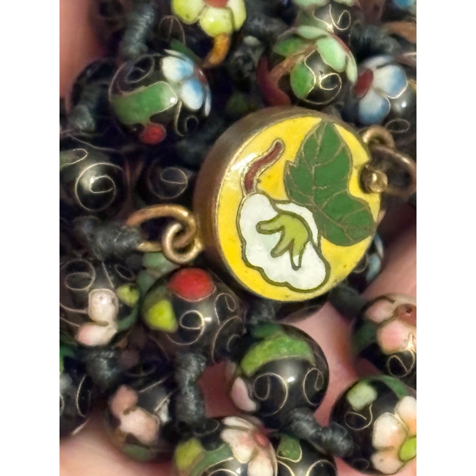 Other Vintage Chinese Cloisonne Necklace 30in Knotted Silk 8mm Size 30 - 2 Thumbnail