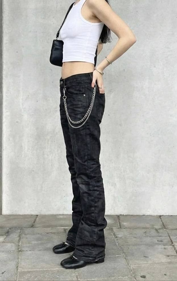 Japanese Brand flare bootcut painted black jeans Size 30" / US 8 / IT 44 - 3 Thumbnail