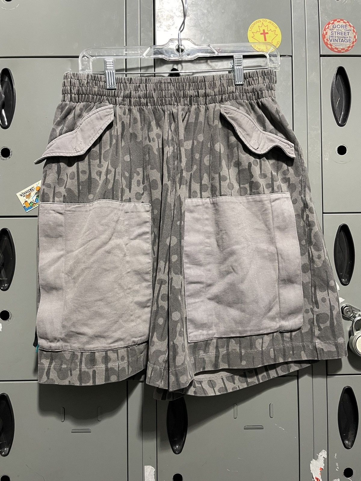 image of Grey Camo Big Cargo Pockets Sweat Shorts Purple Brand 28-25, Men's (Size 32)
