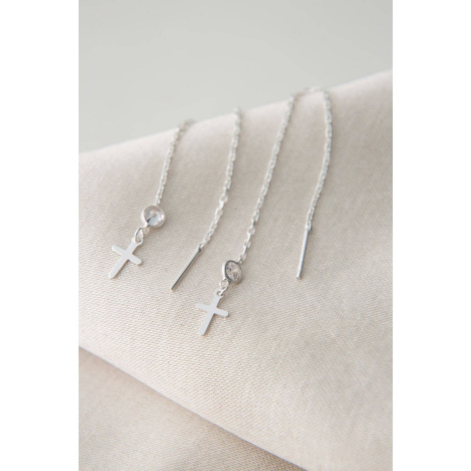 Other 925 Sterling Silver Cross Threader Earrings with Stones Size ONE SIZE - 9 Thumbnail