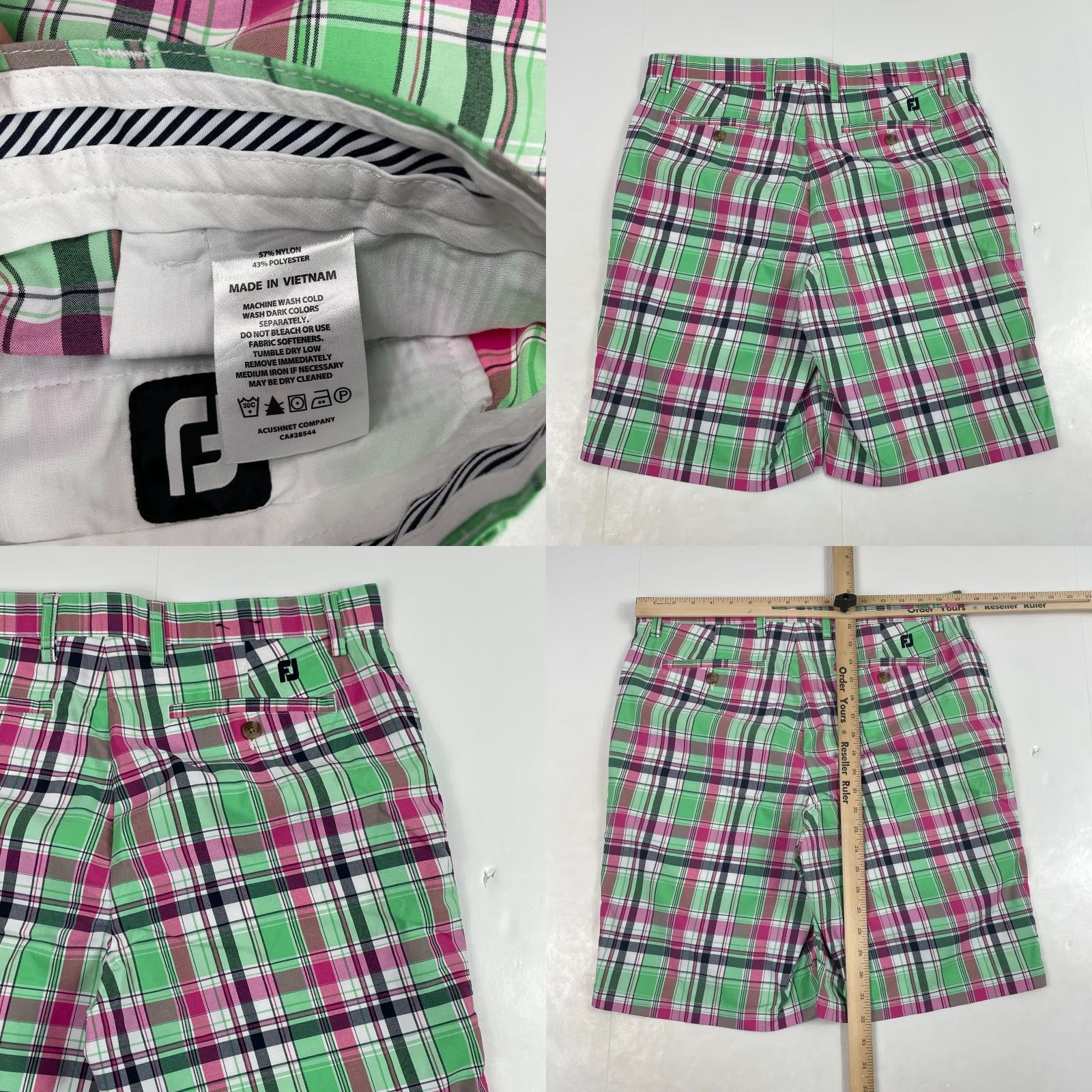 Footjoy FootJoy Shorts Mens 34 x 10 Green Madras Plaid Chino Stretch Golf Tennis Casual Workwear Outdoor 5-Pocket Mens Size US 34 / EU 50 - 8 Thumbnail