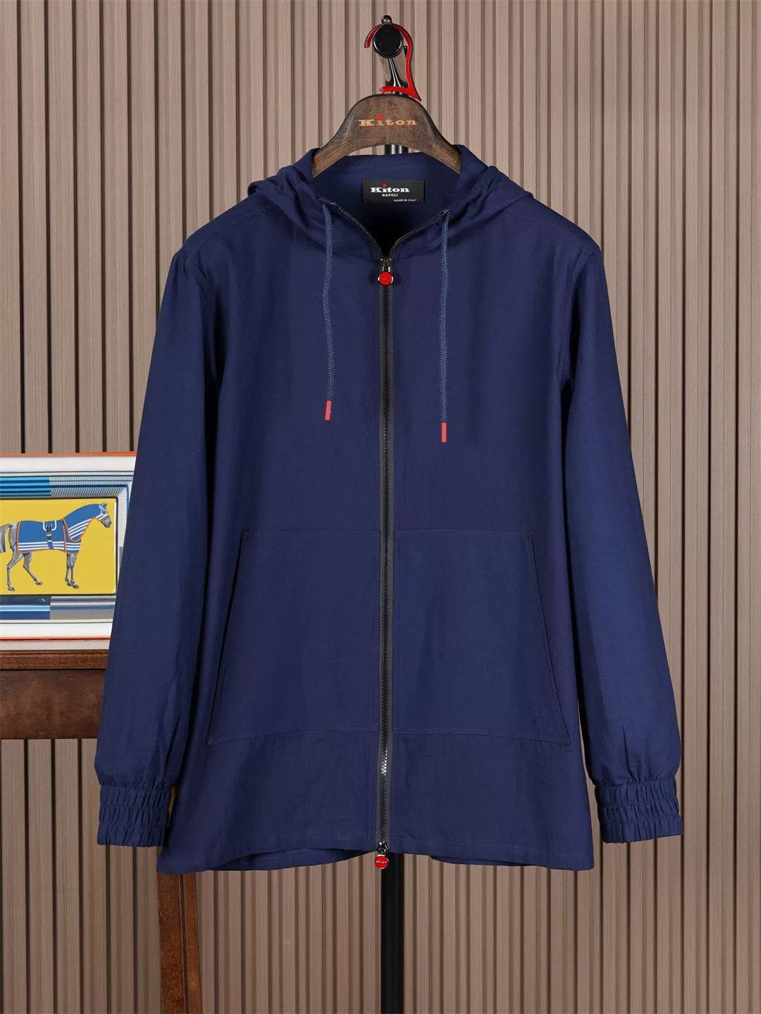 Kiton Navy Cotton Hooded Jacket