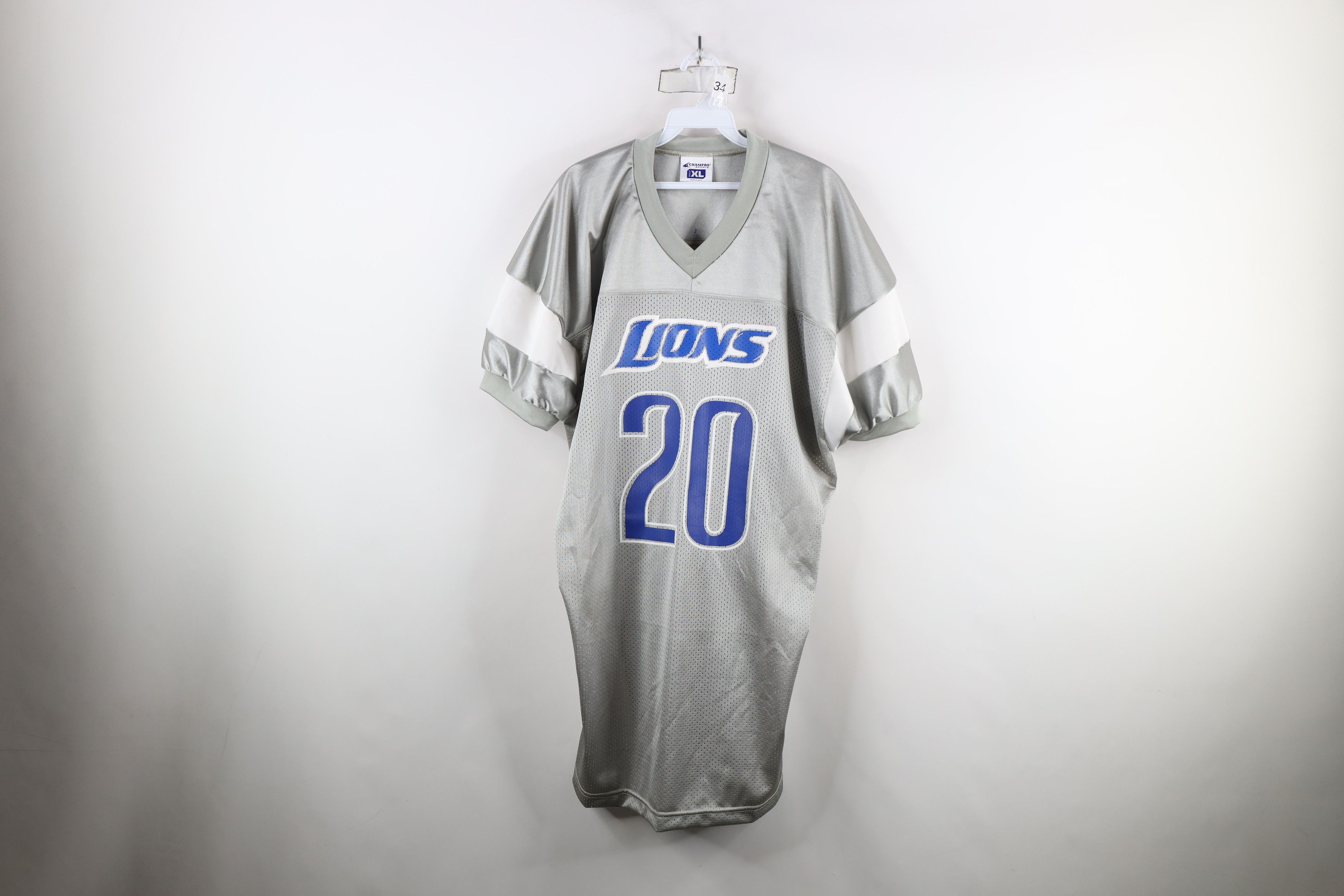 Vintage 90s Sanders Detroit Lions Football Jersey Silver #20