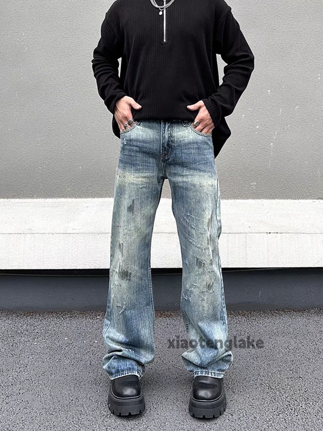 Jean × Vintage washed faded skate hiphop punk paint stain jeans Size US 34 / EU 50 - 3 Thumbnail